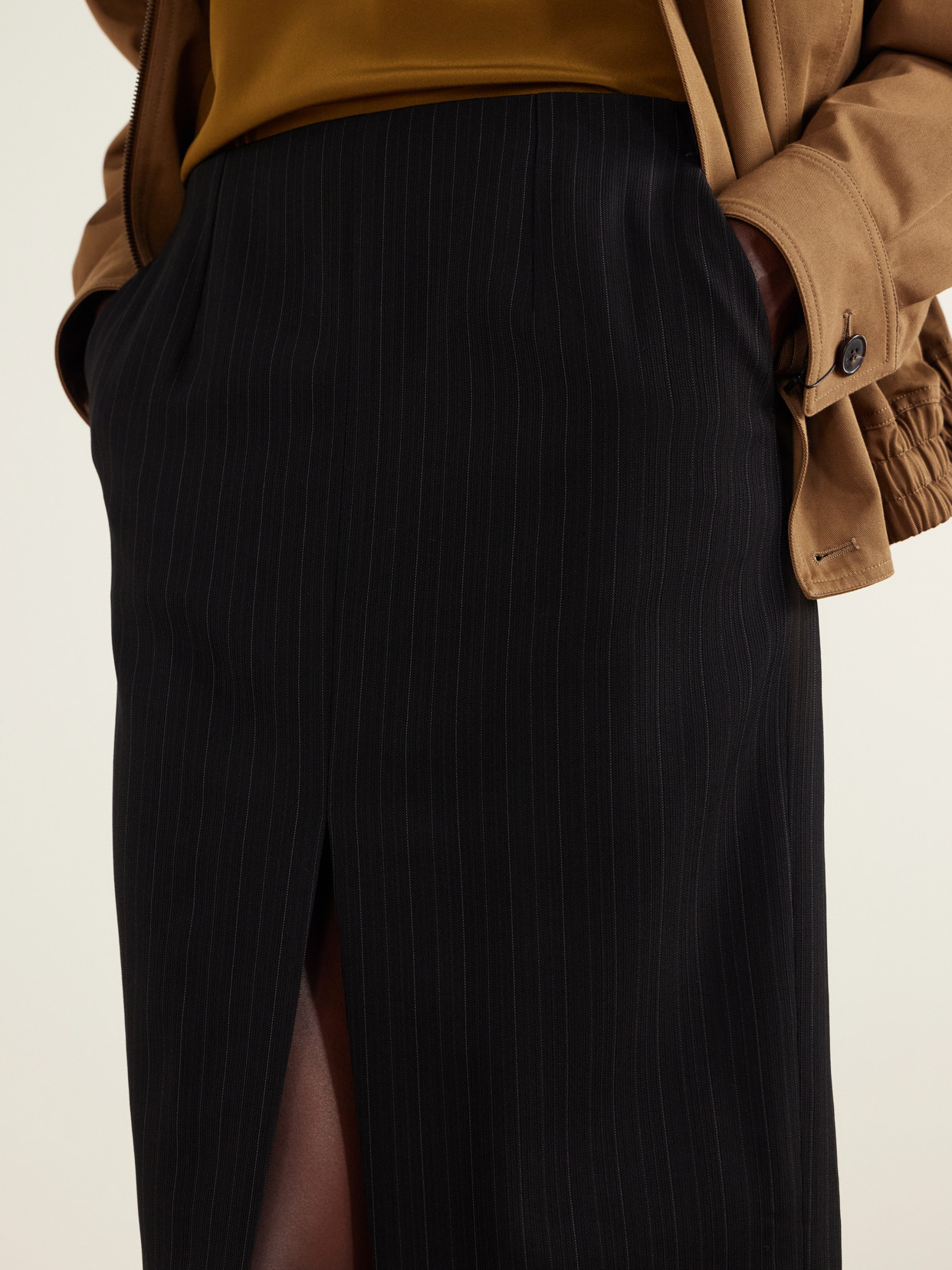 Pinstriped Wool-Blend Knee-Length Skirt