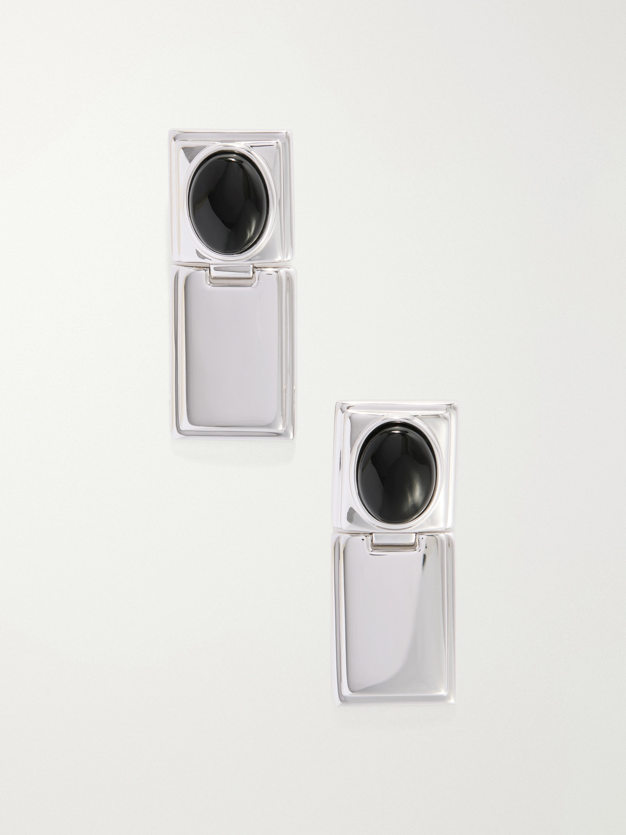 Dehanche Signet Stone Hinge Gold-plated Onyx Earrings In Silver