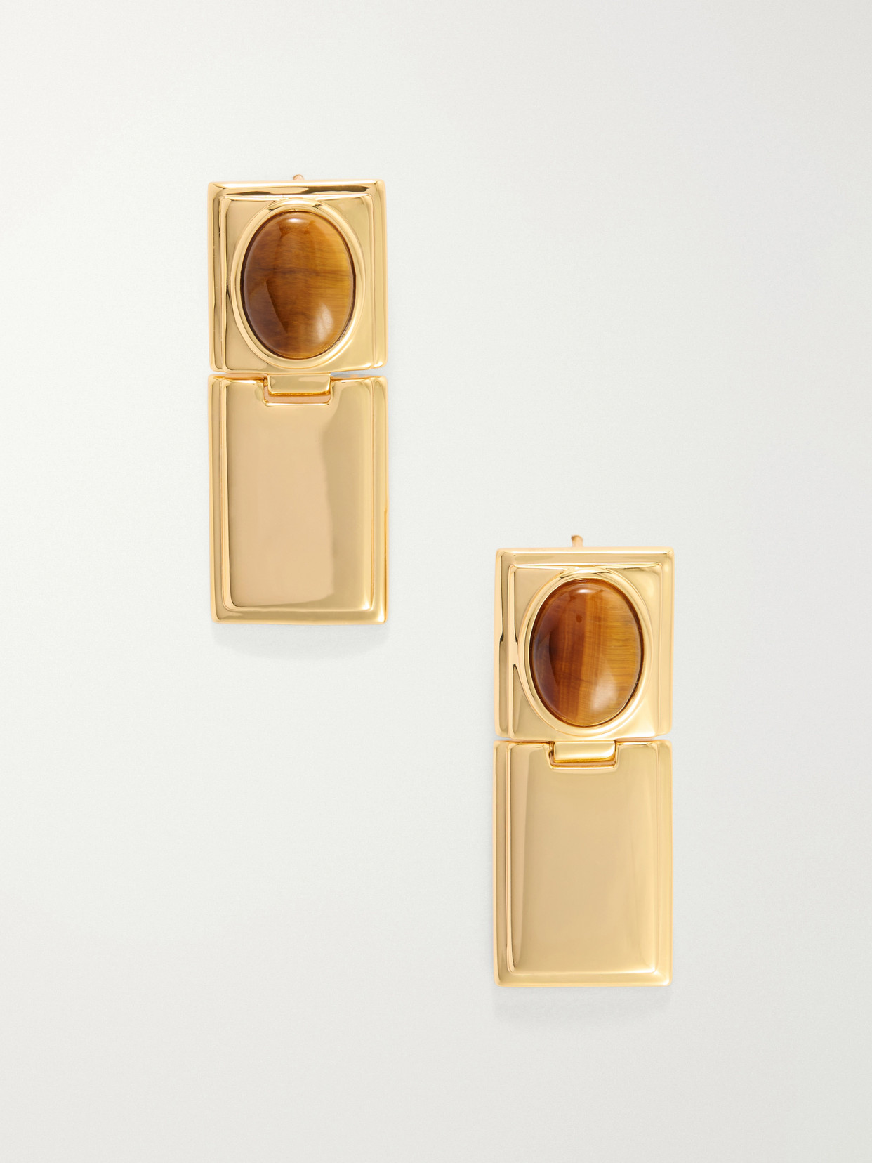 Dehanche Signet Stone Hinge Gold-plated Tiger's Eye Earrings