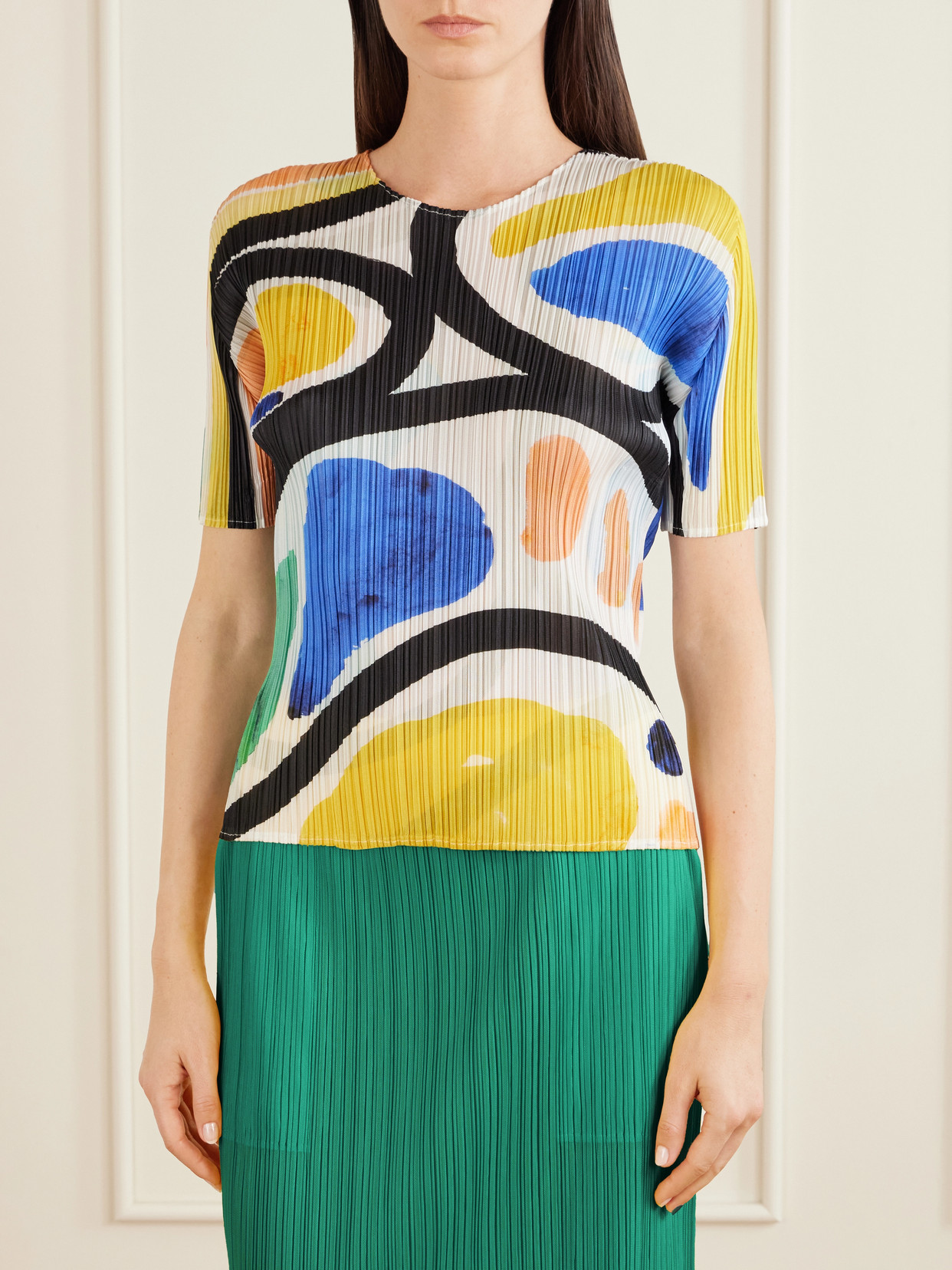 Pleats Please Roll Printed Plissé Blouse In Multi
