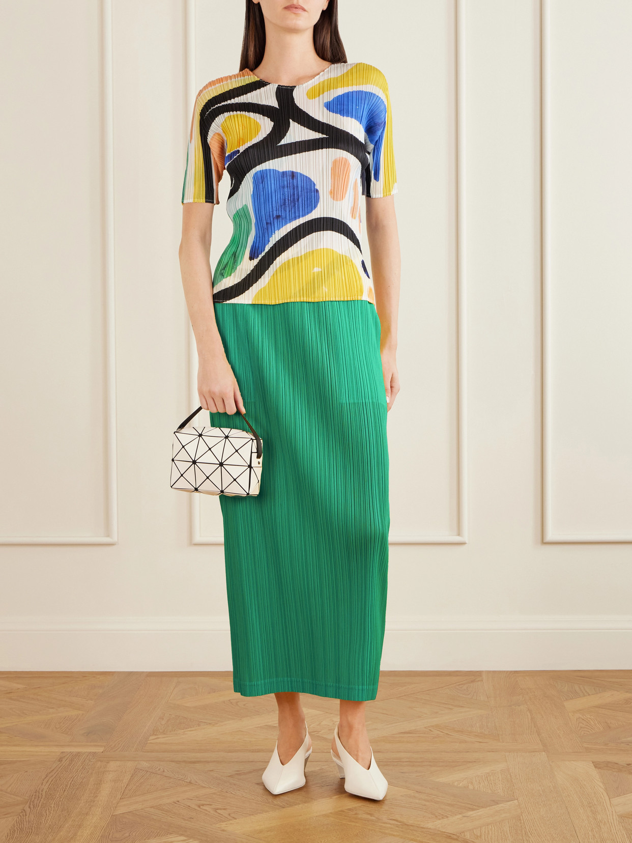 Pleats Please Roll Printed Plissé Blouse In Multi