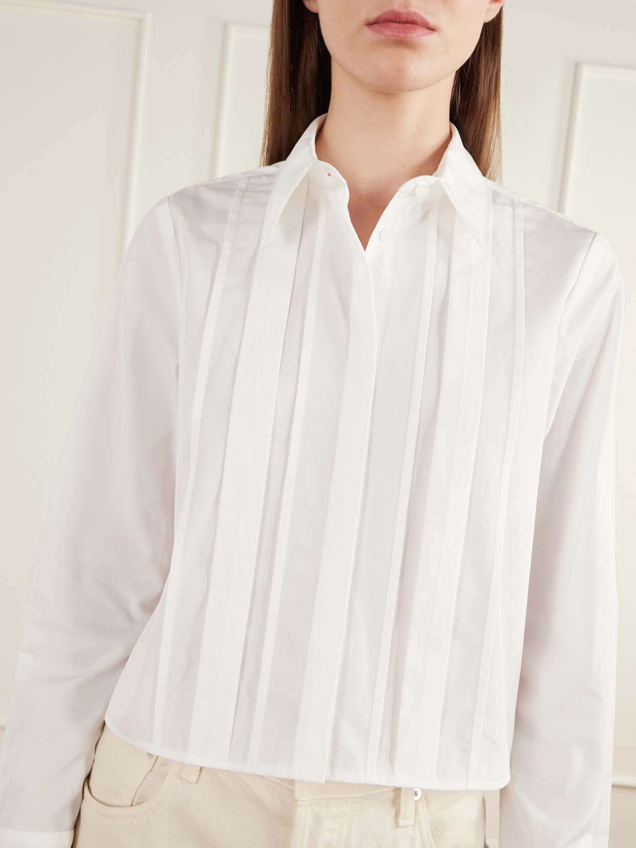 Mon Cherie Cropped Pintucked Cotton-Poplin Shirt