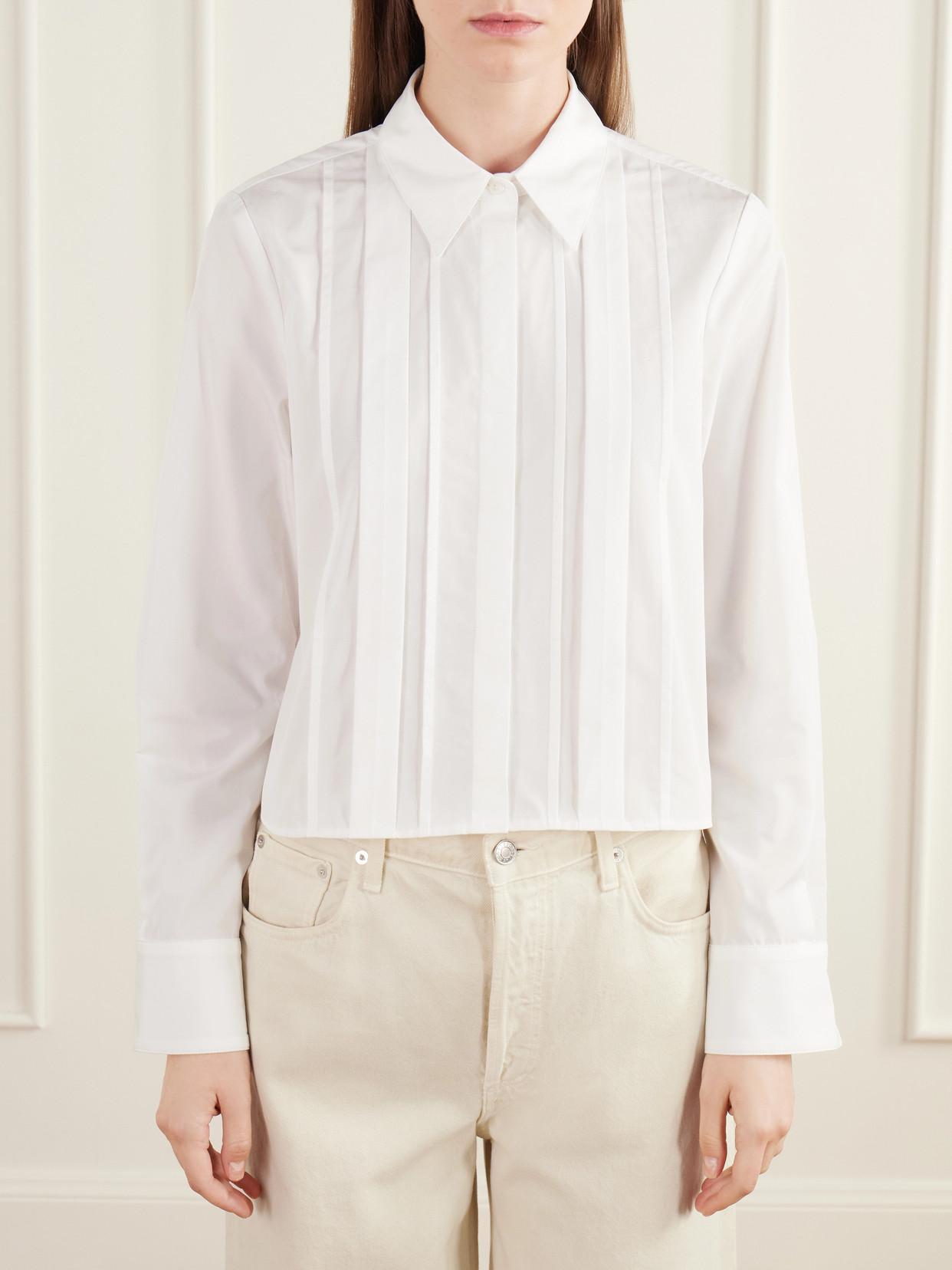 Mon Cherie Cropped Pintucked Cotton-Poplin Shirt