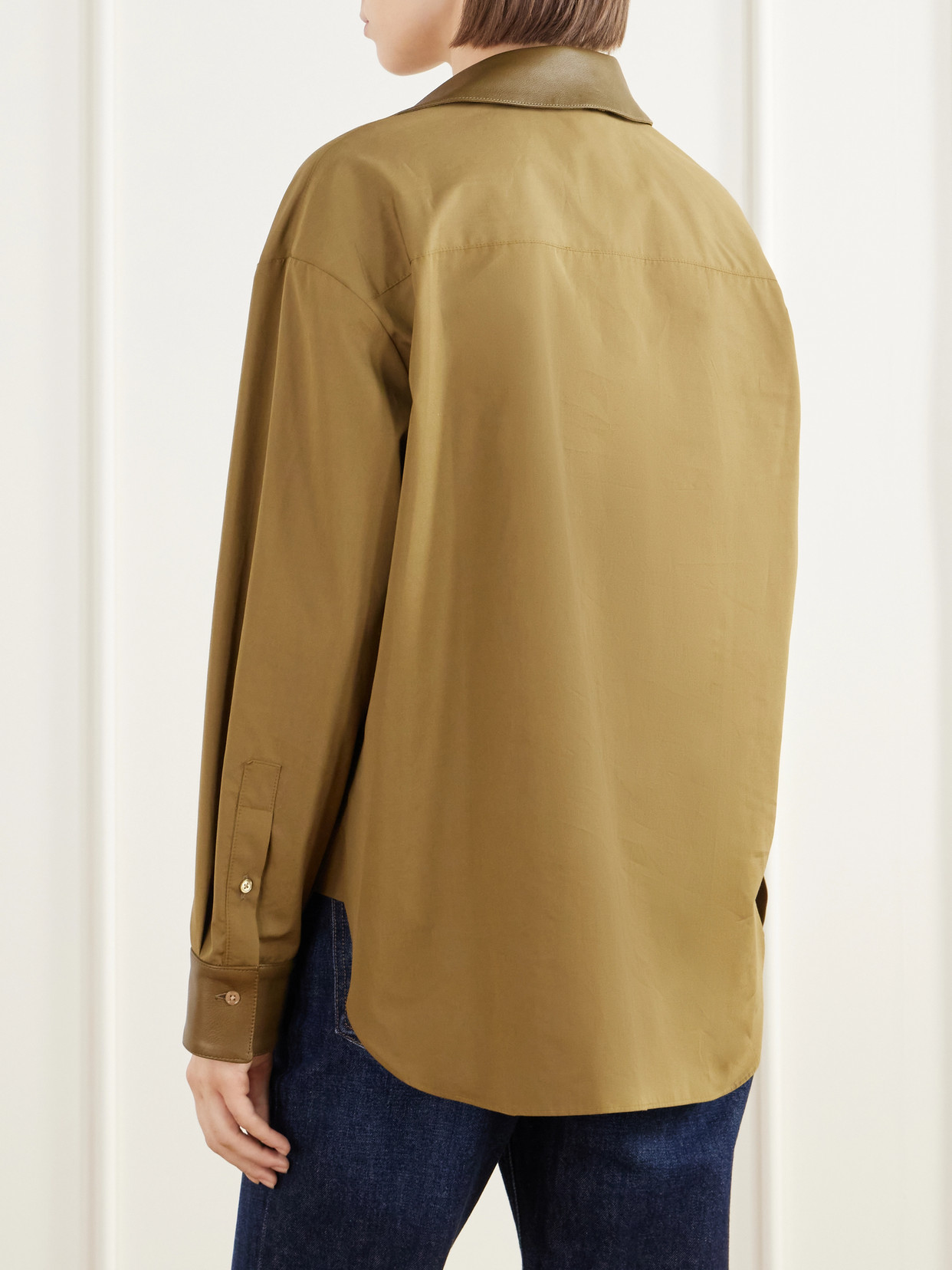 A Case Of You Combo Leather-Trimmed Cotton-Poplin Shirt