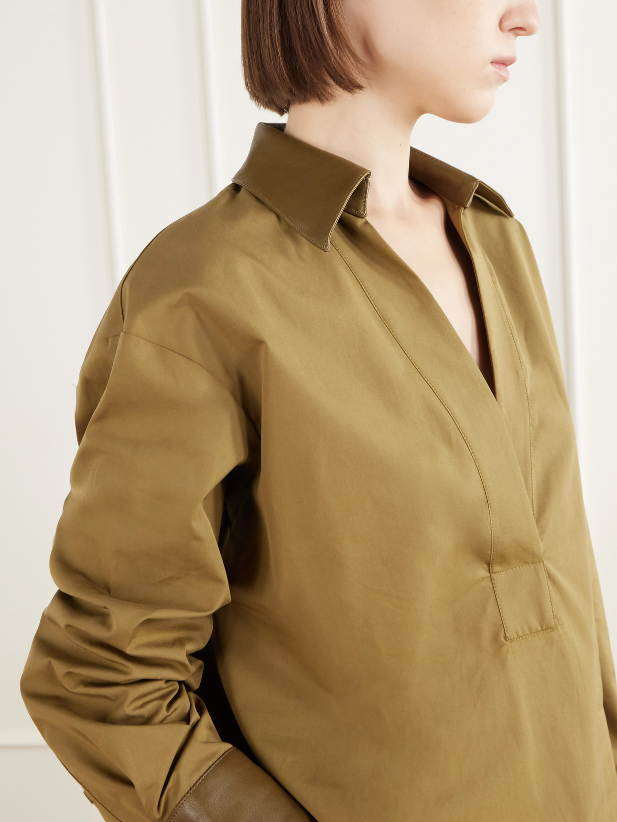 A Case Of You Combo Leather-Trimmed Cotton-Poplin Shirt