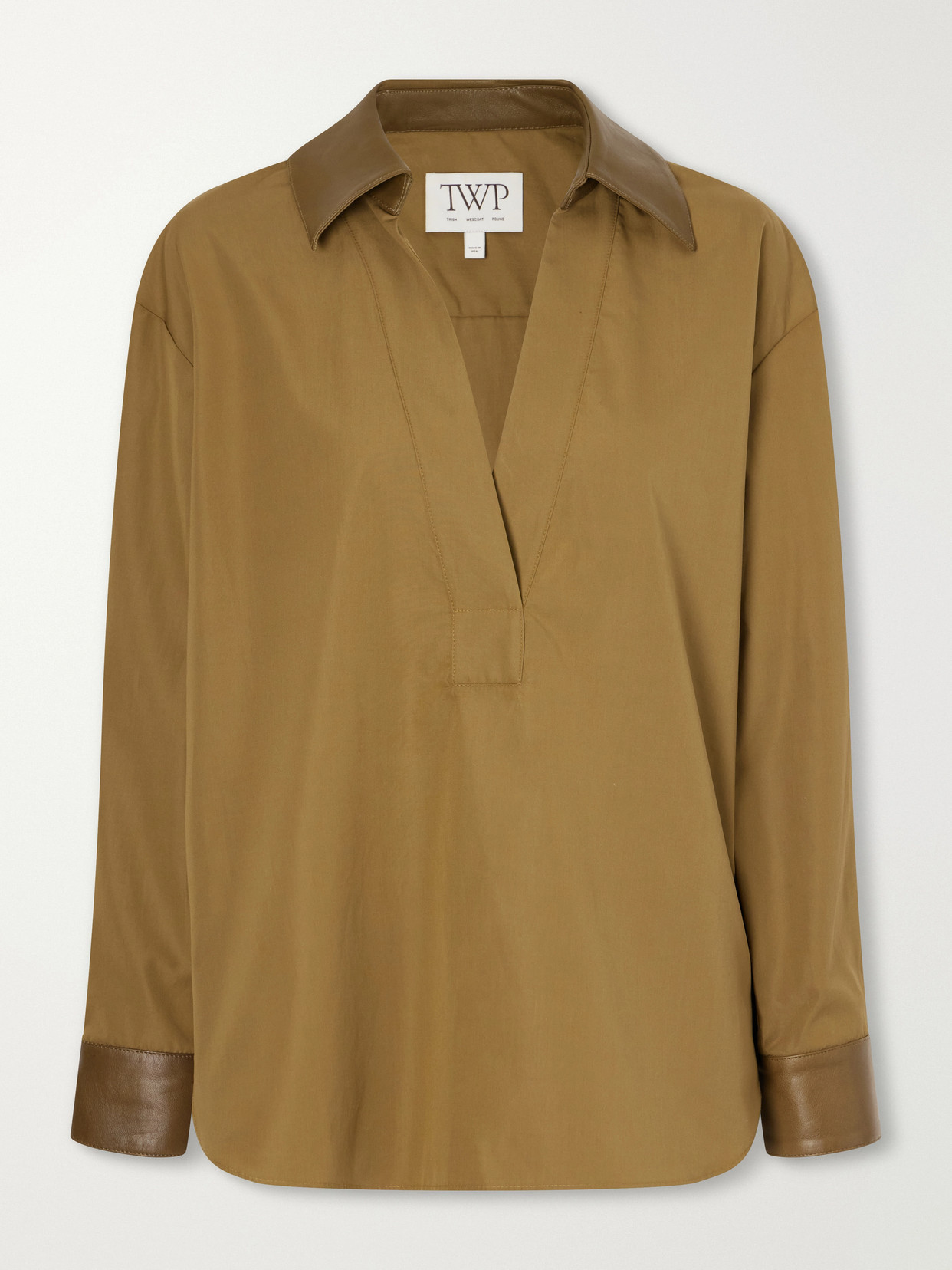 A Case Of You Combo Leather-Trimmed Cotton-Poplin Shirt