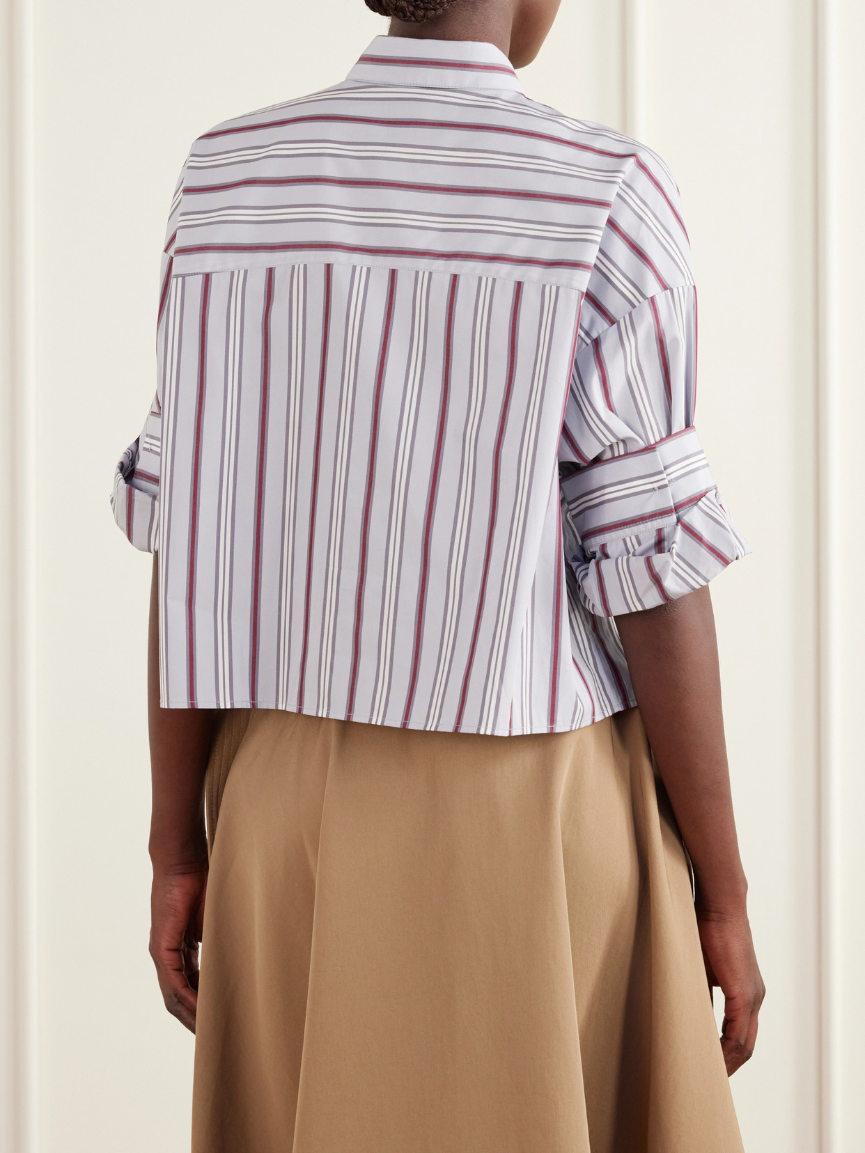 Next Ex Cropped Striped Cotton-Poplin Shirt