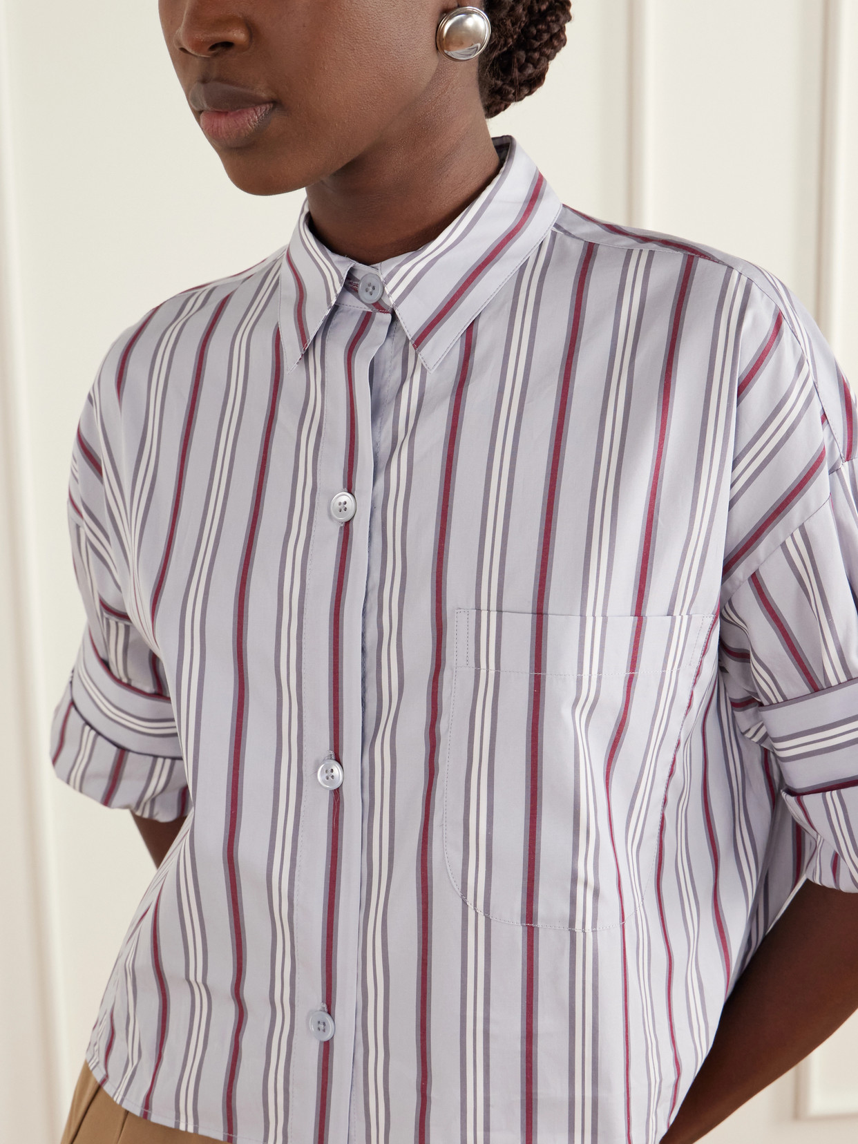Next Ex Cropped Striped Cotton-Poplin Shirt