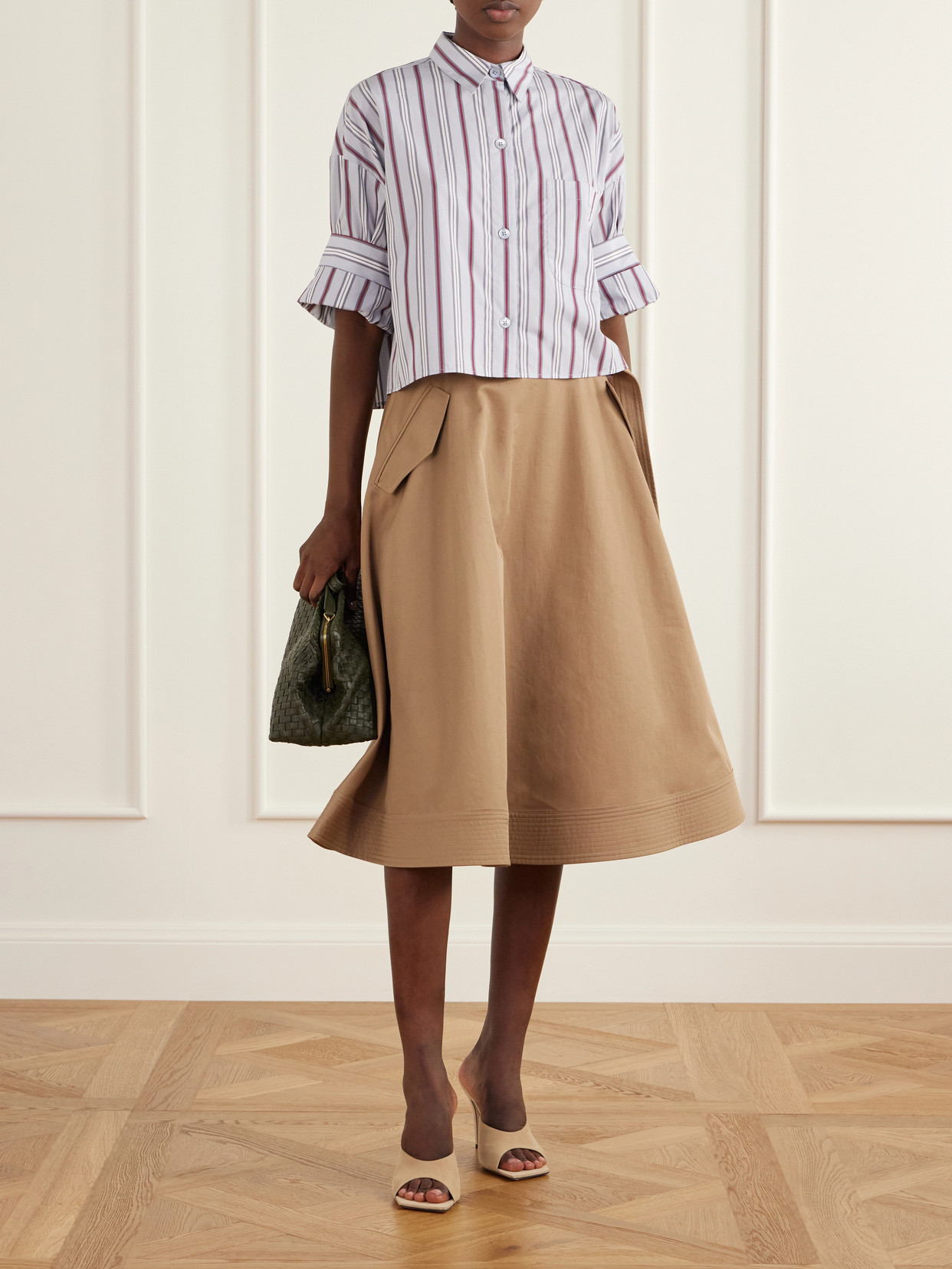 Next Ex Cropped Striped Cotton-Poplin Shirt