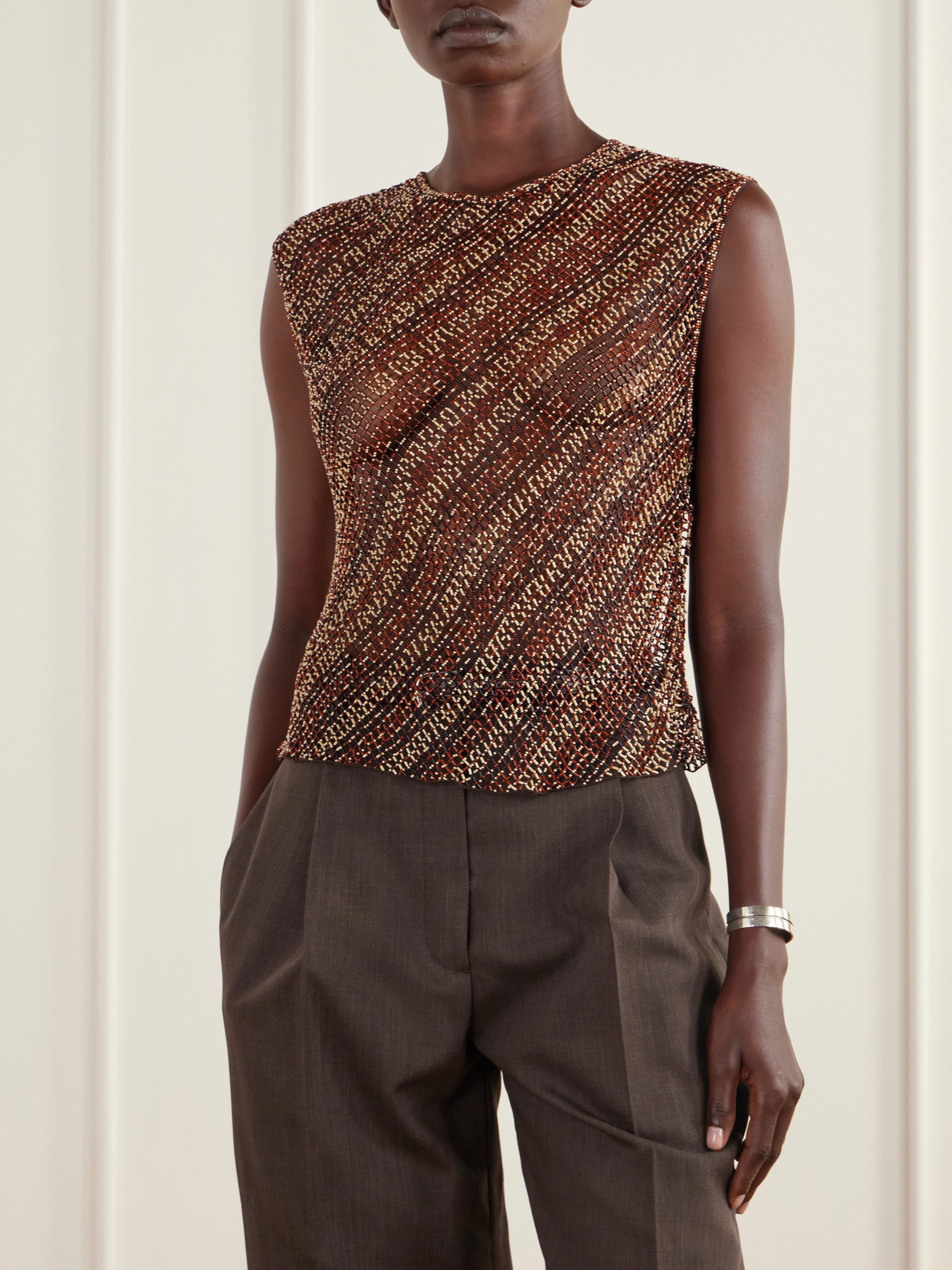 Beaded Open-Knit Tank