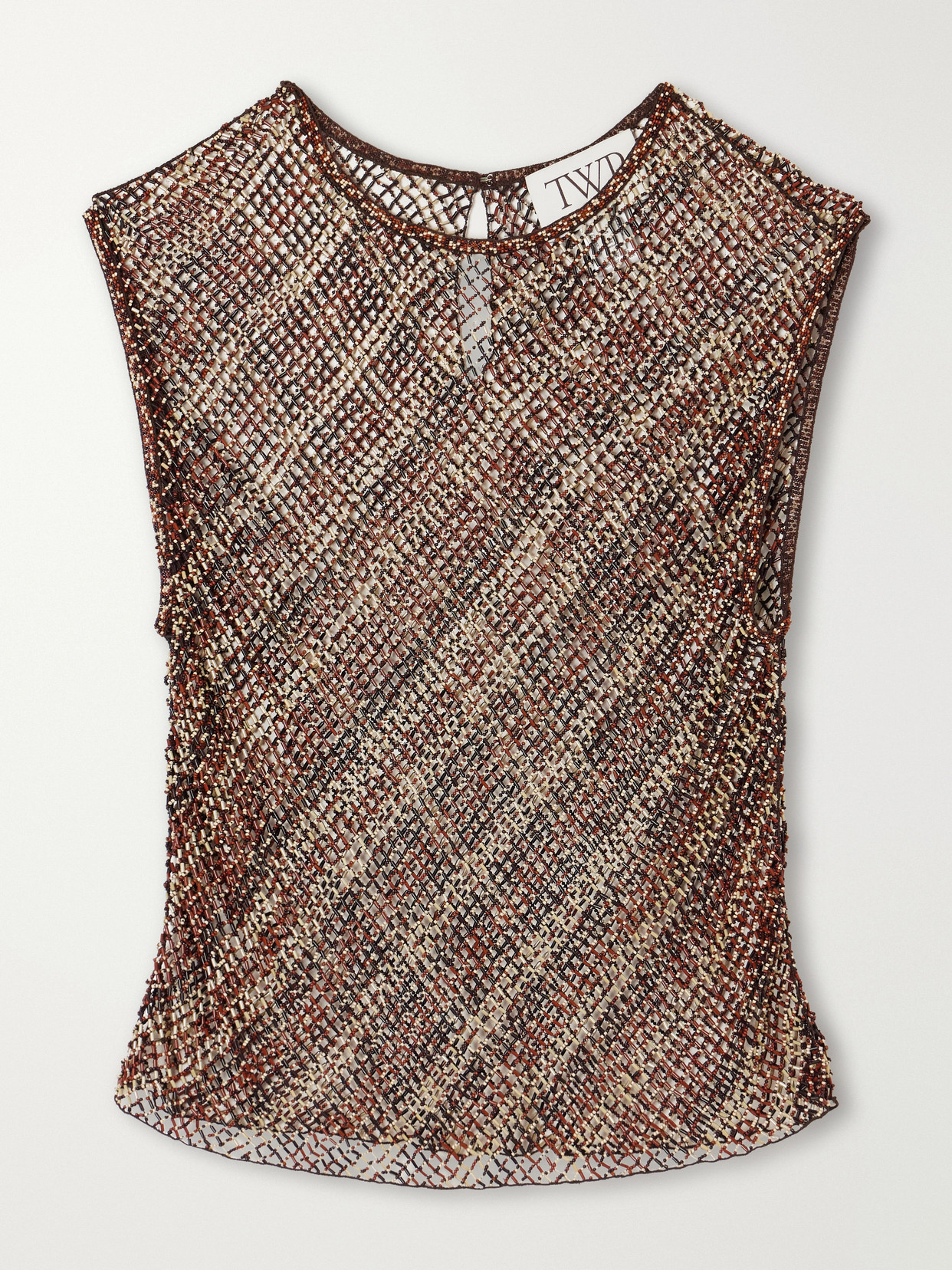Twp Beaded Open-knit Tank In Brown