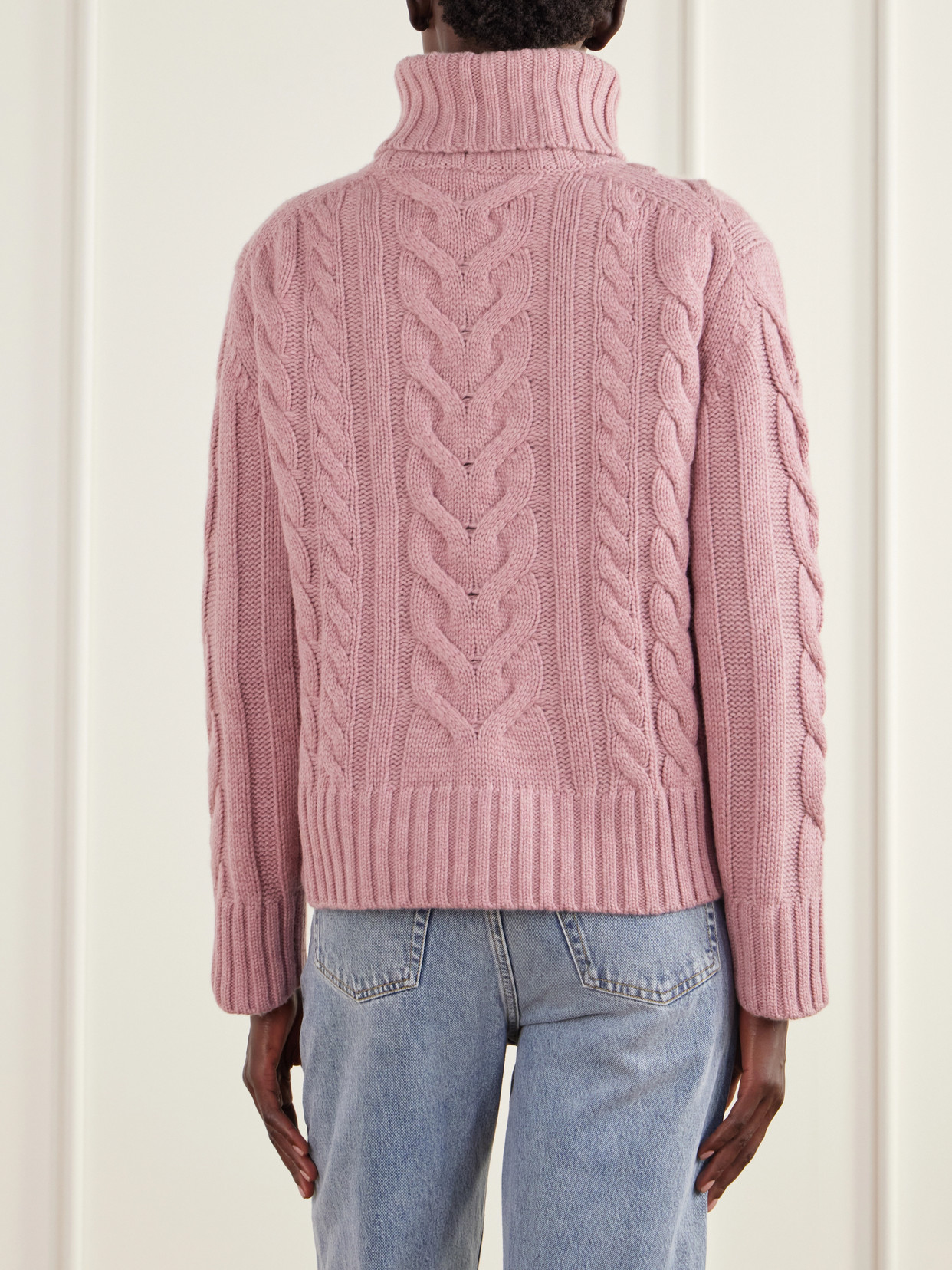 Traveling Cable-Knit Cashmere Turtleneck Sweater