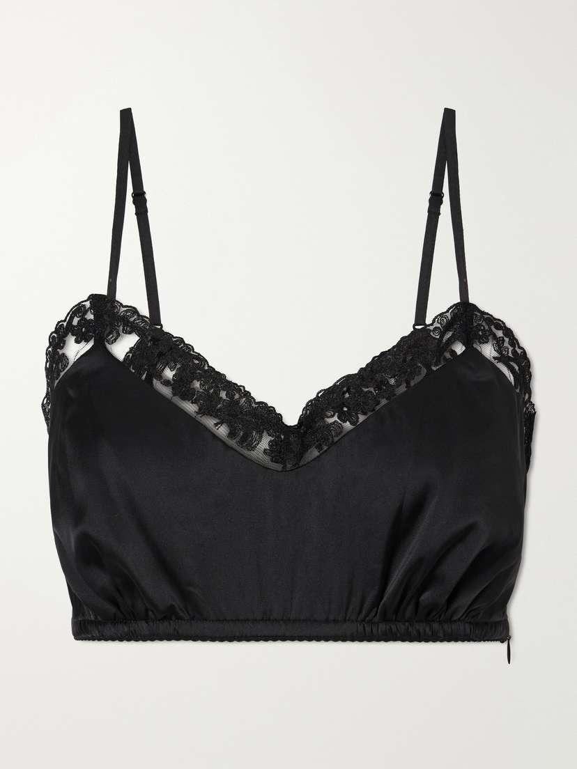 Simone Rocha Lace-trimmed Satin Bralette