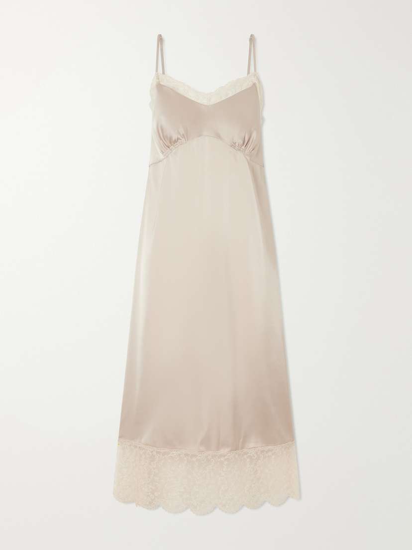 Simone Rocha Lace-trimed Satin Midi Dress