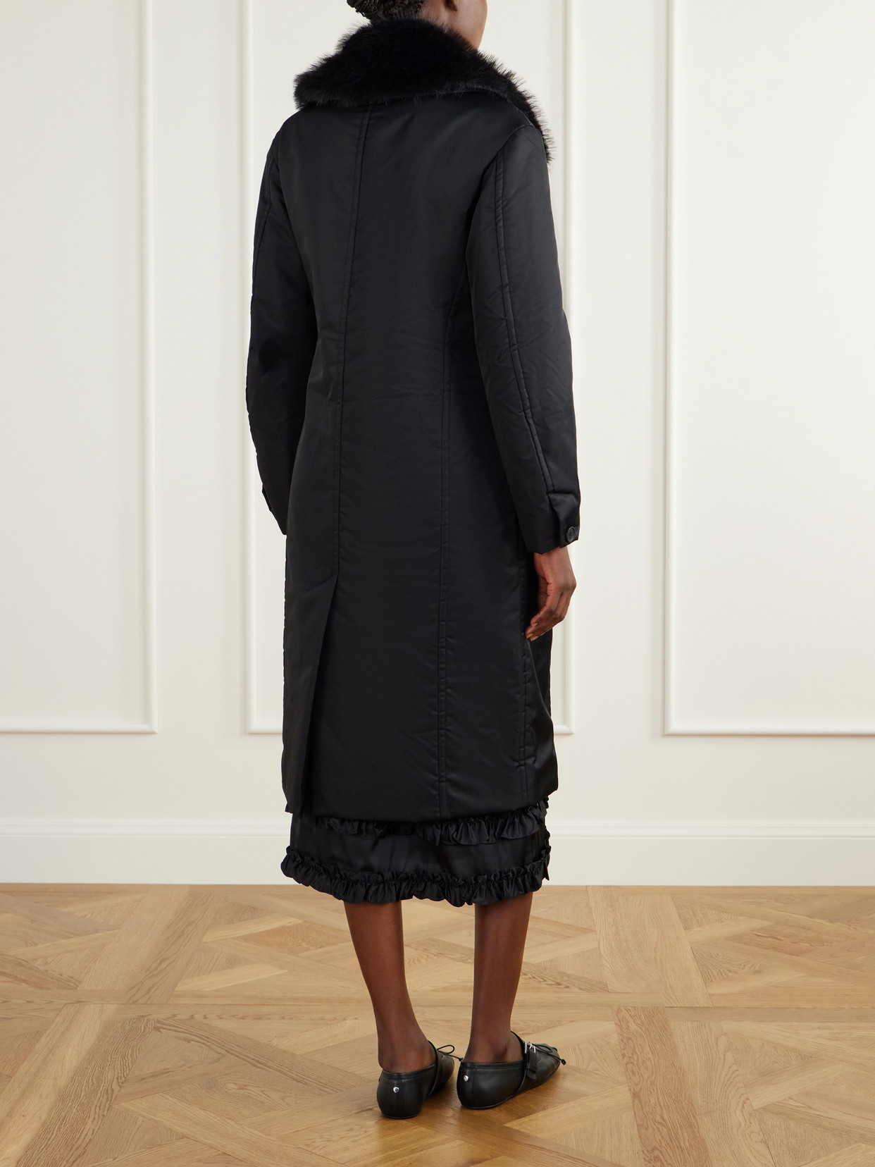Double-Breasted Plush-Trimmed Coat