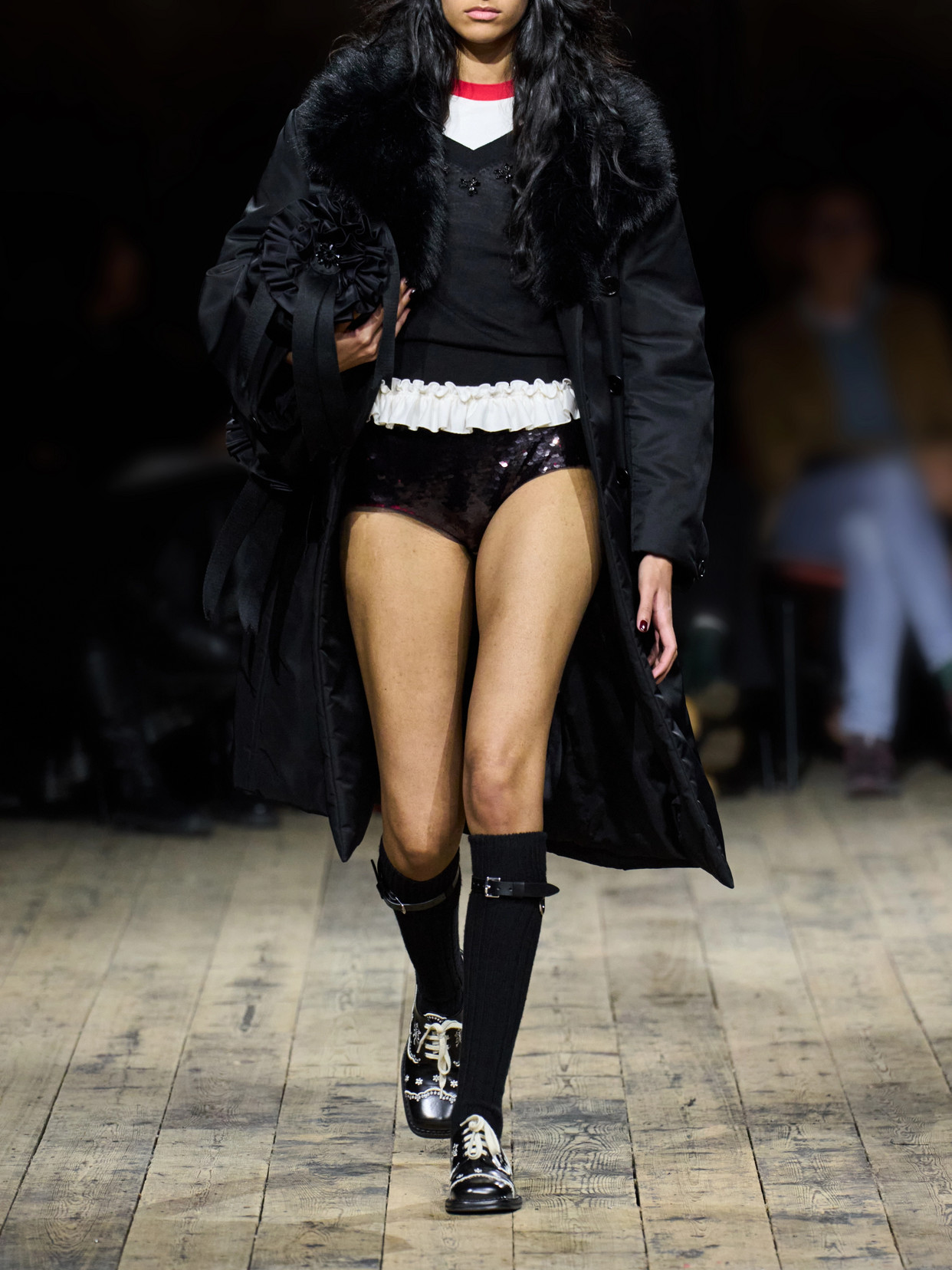 Double-Breasted Plush-Trimmed Coat