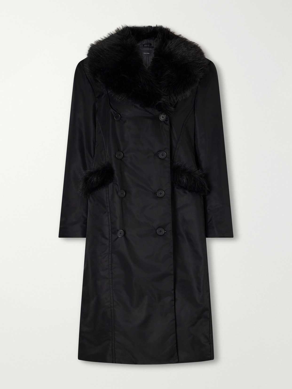 Double-Breasted Plush-Trimmed Coat