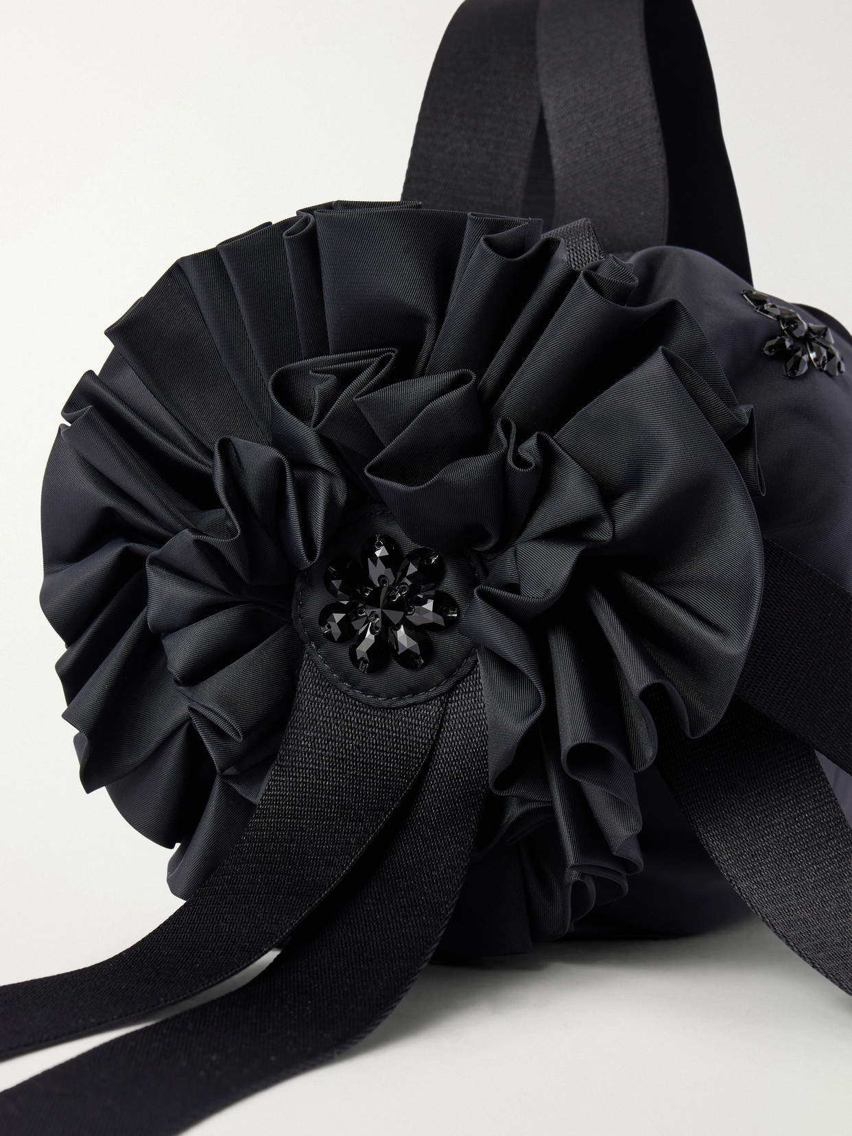 Double Ribbon Rosette Crystal-Embellished Shoulder Bag