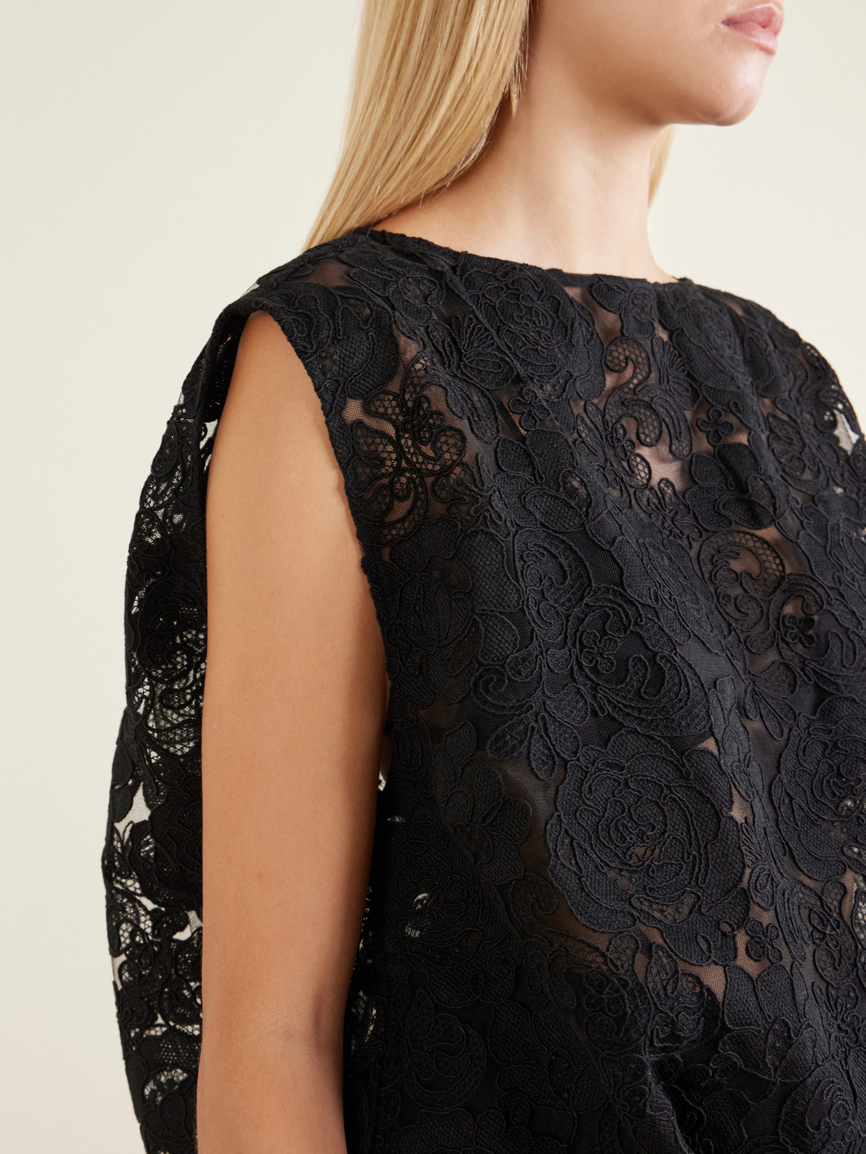 Cropped Floral-Embroidered Lace Blouse