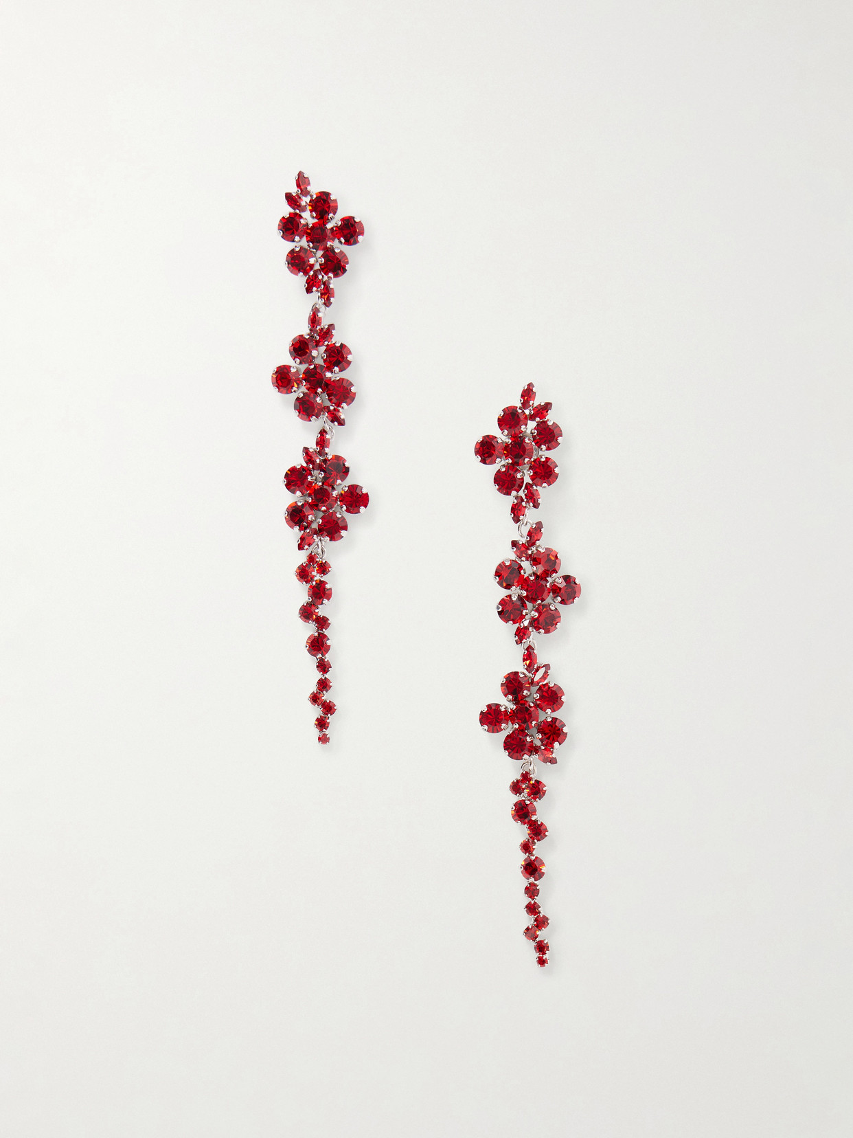 Simone Rocha Floral Drip Crystal-embellished Silver-tone Earrings In Red