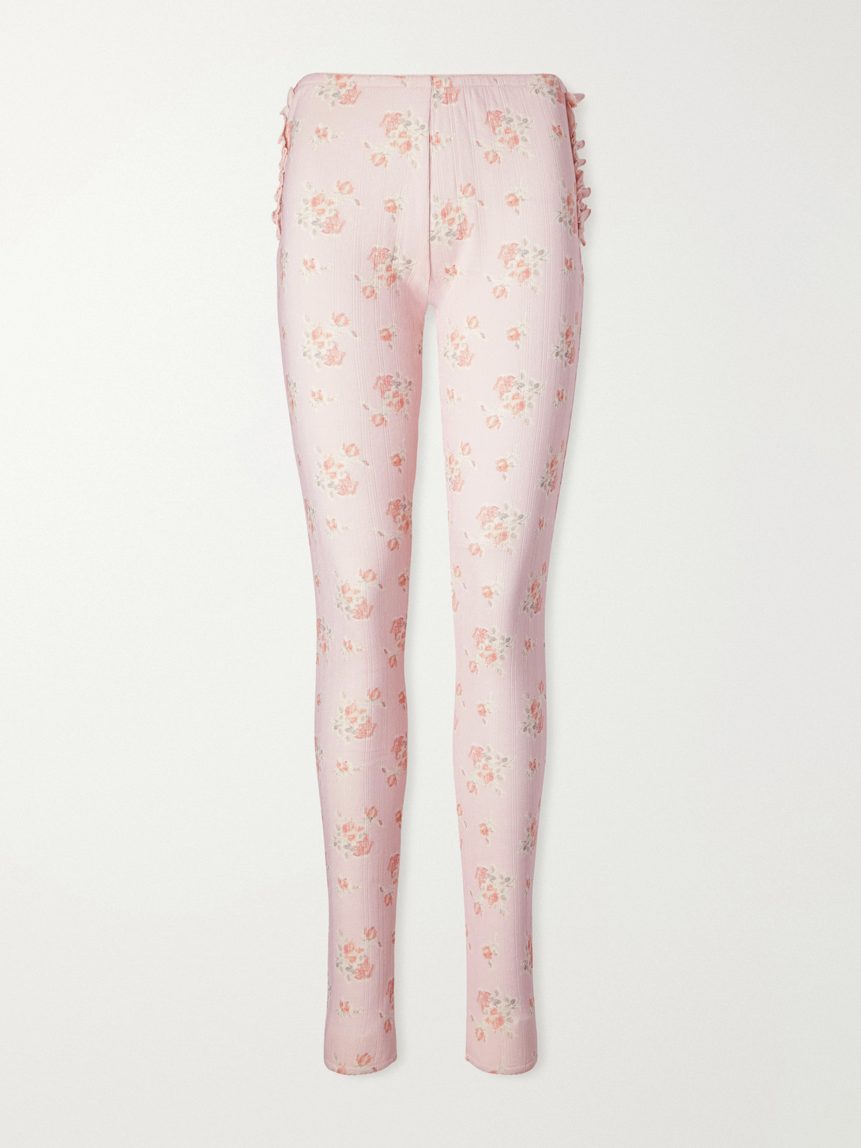 Simone Rocha Ruffled Floral-print Pointelle-knit Cotton-jersey Leggings In Pink