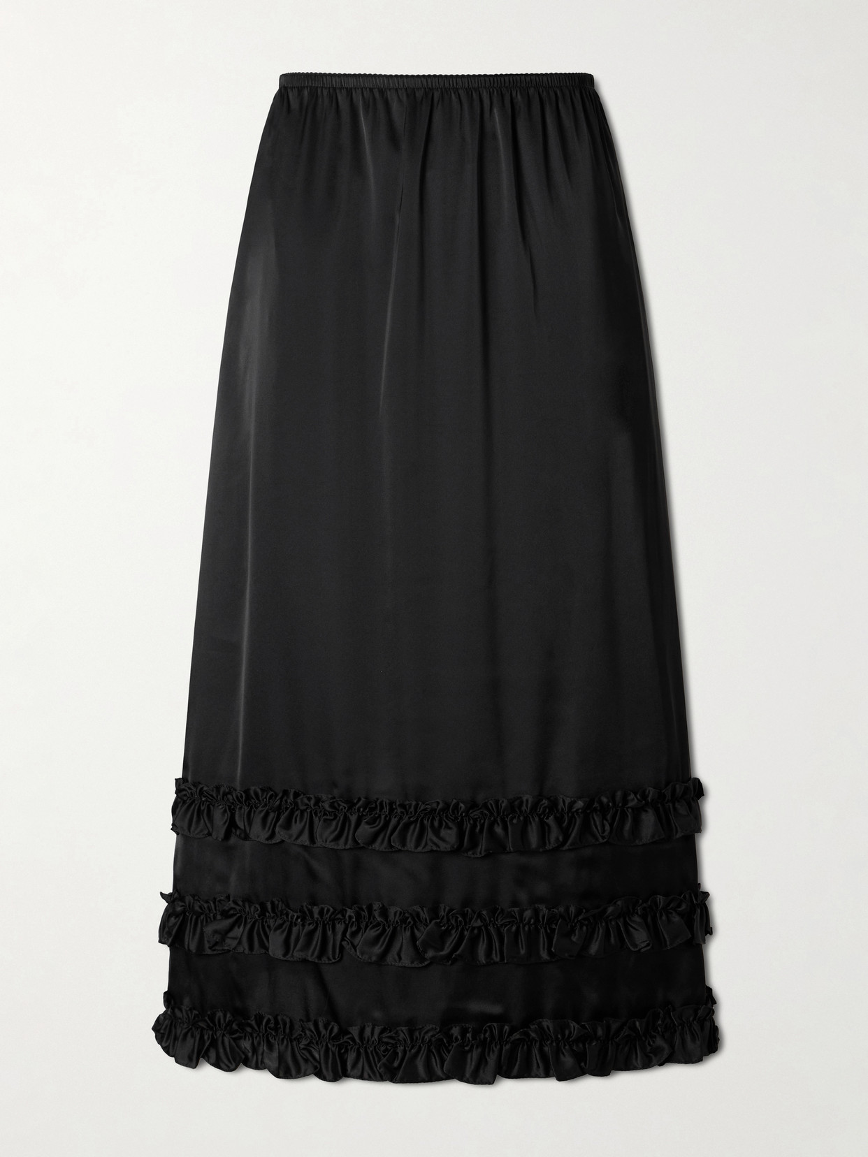 Simone Rocha Ruffled Satin Midi Skirt In Black