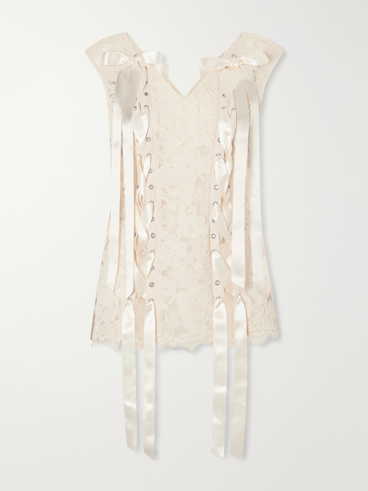 Unraveling Ribbon Portrait Bow-Detailed Lace Top