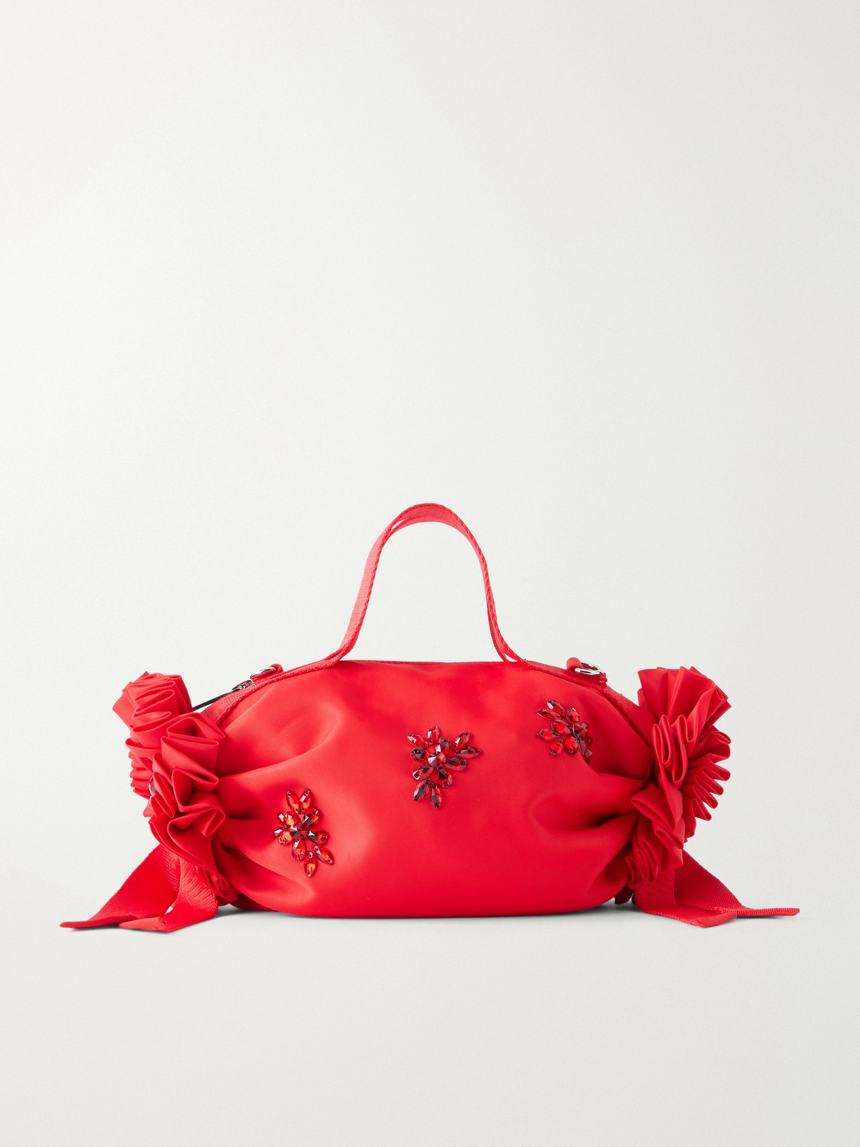 Simone Rocha Double Ribbon Rosette Crystal-embellished Satin Shoulder Bag In Red