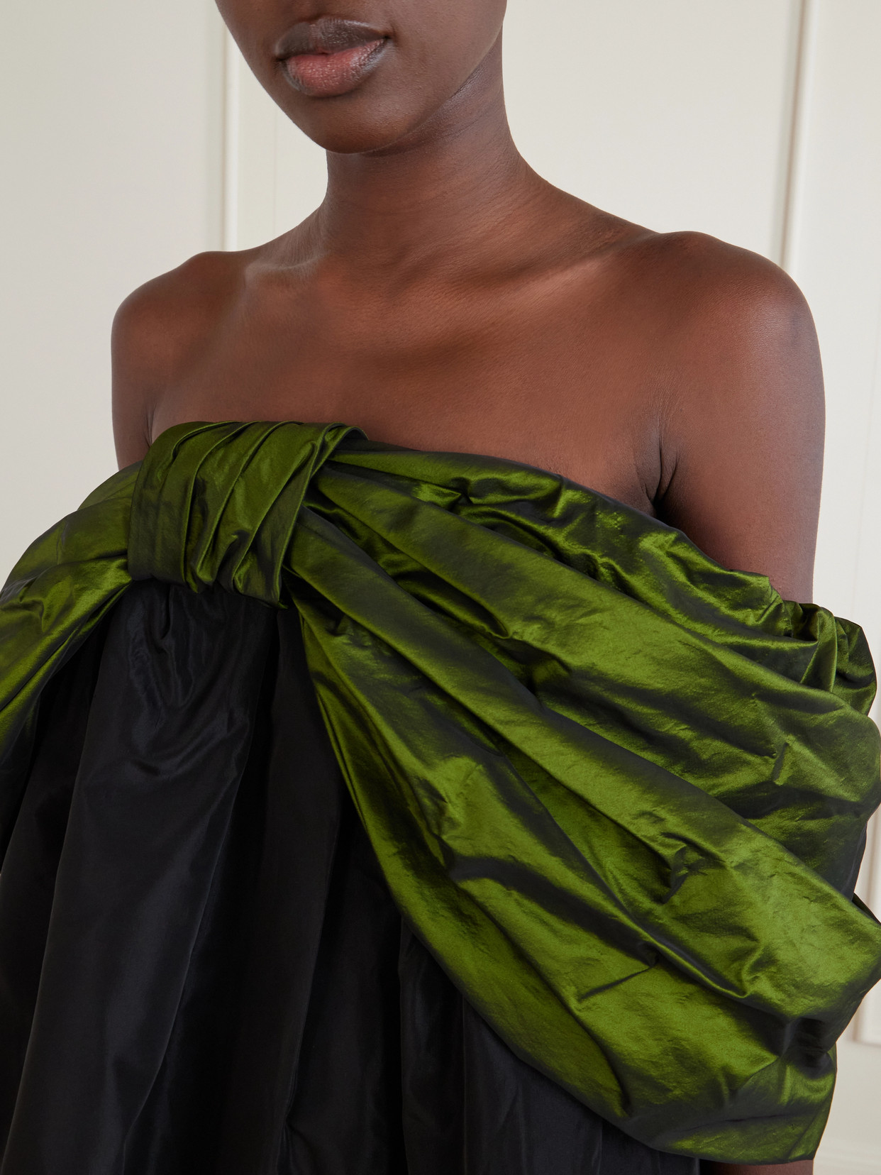 Bow-Detailed Gathered Taffeta Blouse