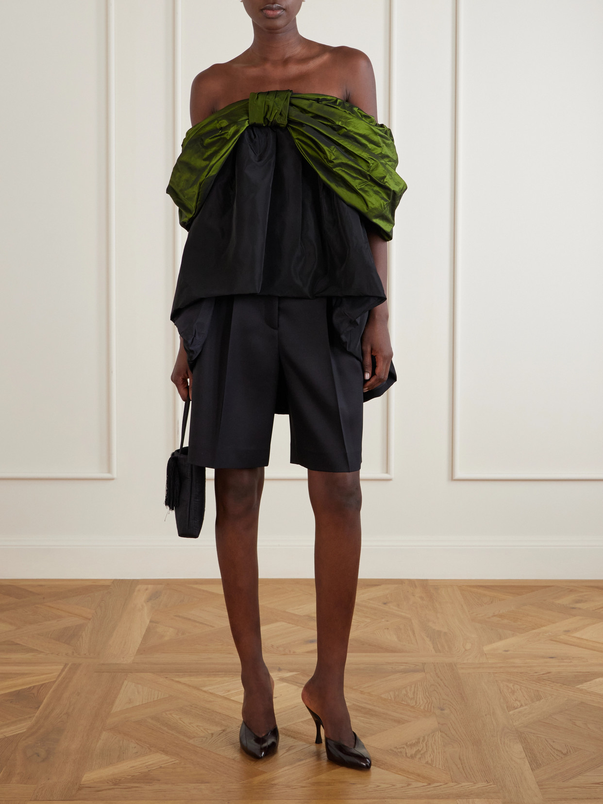 Bow-Detailed Gathered Taffeta Blouse