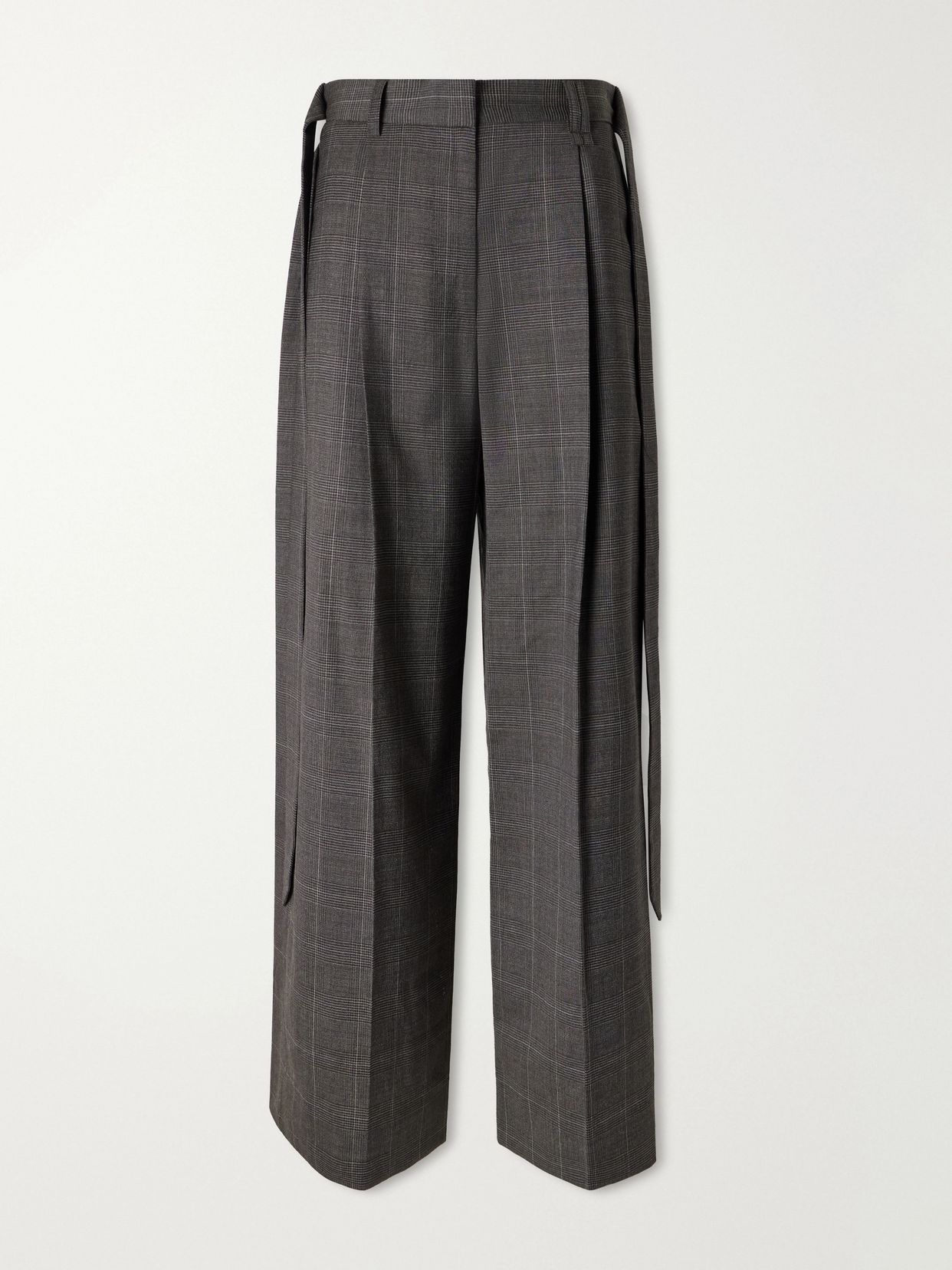 checked wool blend wide leg pants