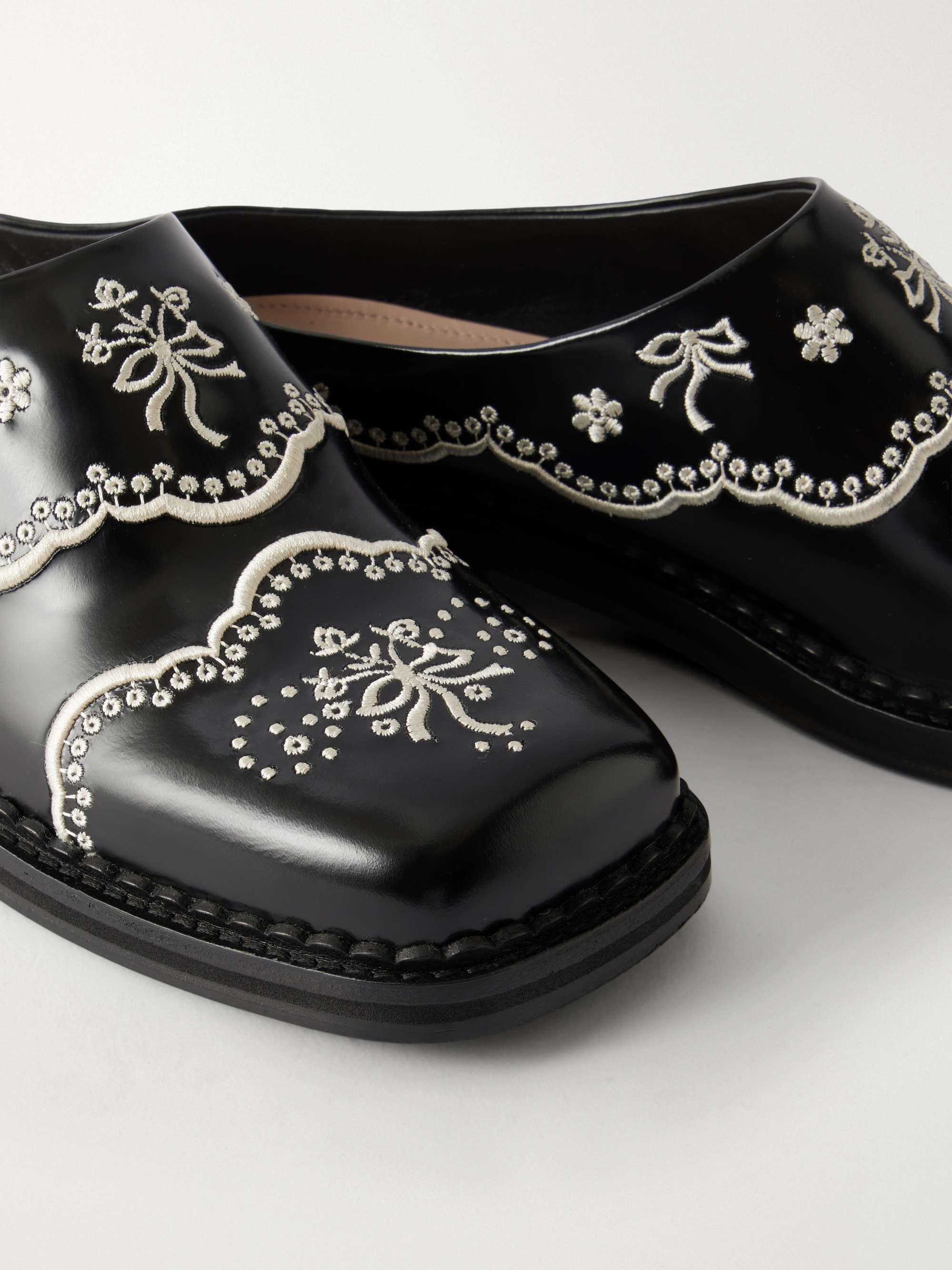 SIMONE ROCHA Floral Lace embroidered leather slip-ons | NET-A-PORTER
