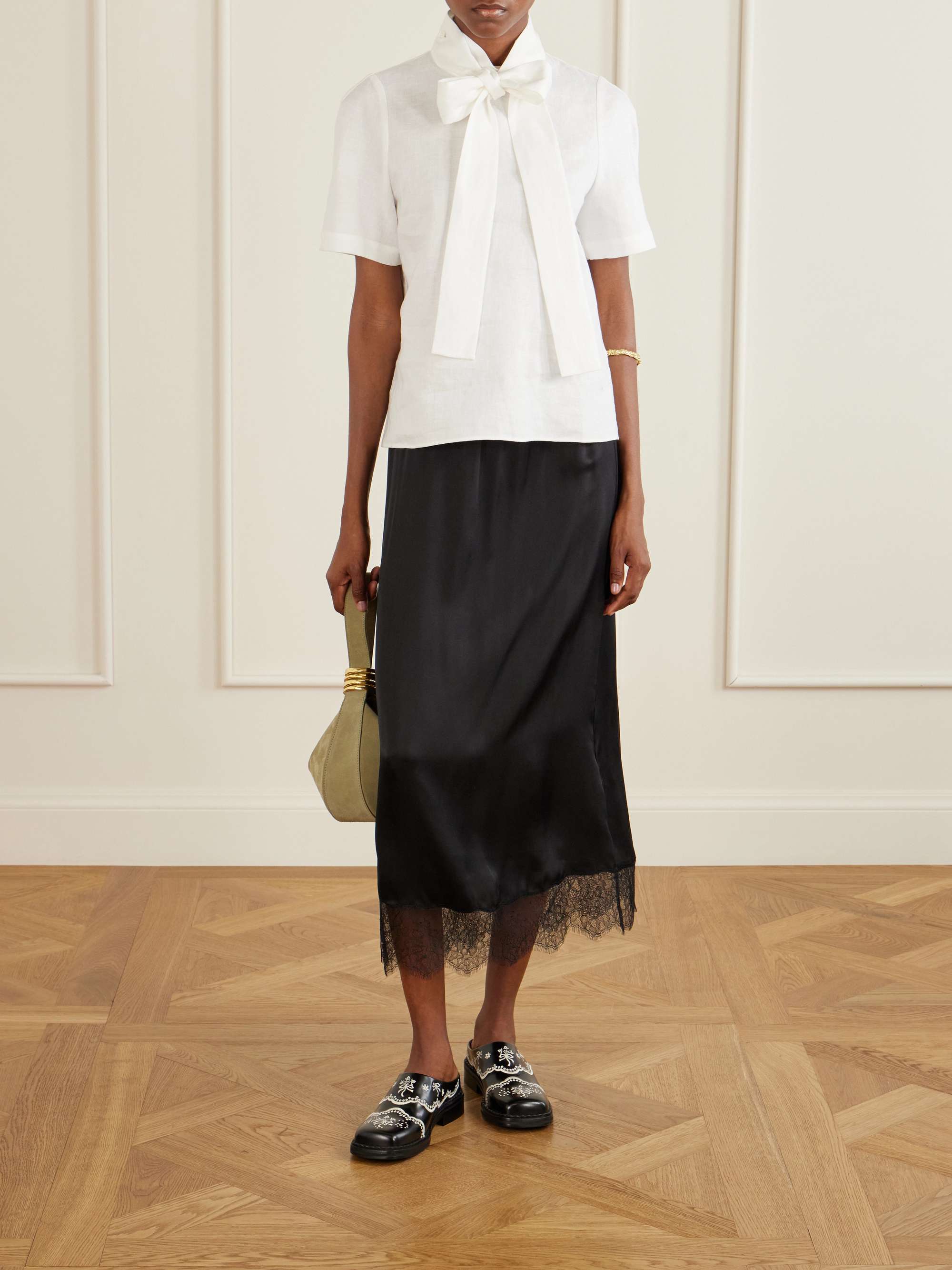 SIMONE ROCHA Floral Lace embroidered leather slip-ons | NET-A-PORTER