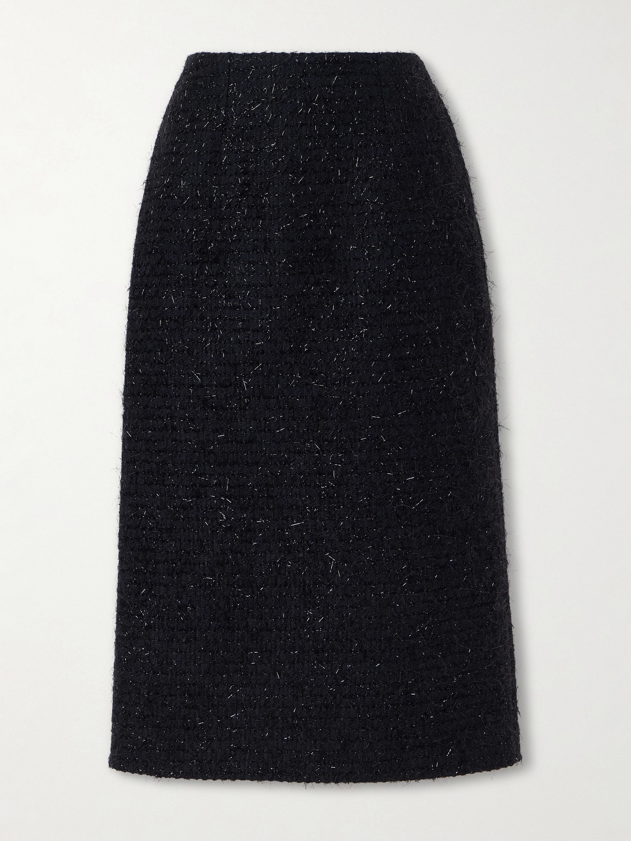 Simone Rocha Shearling-trimmed Metallic-tweed Midi Skirt In Black