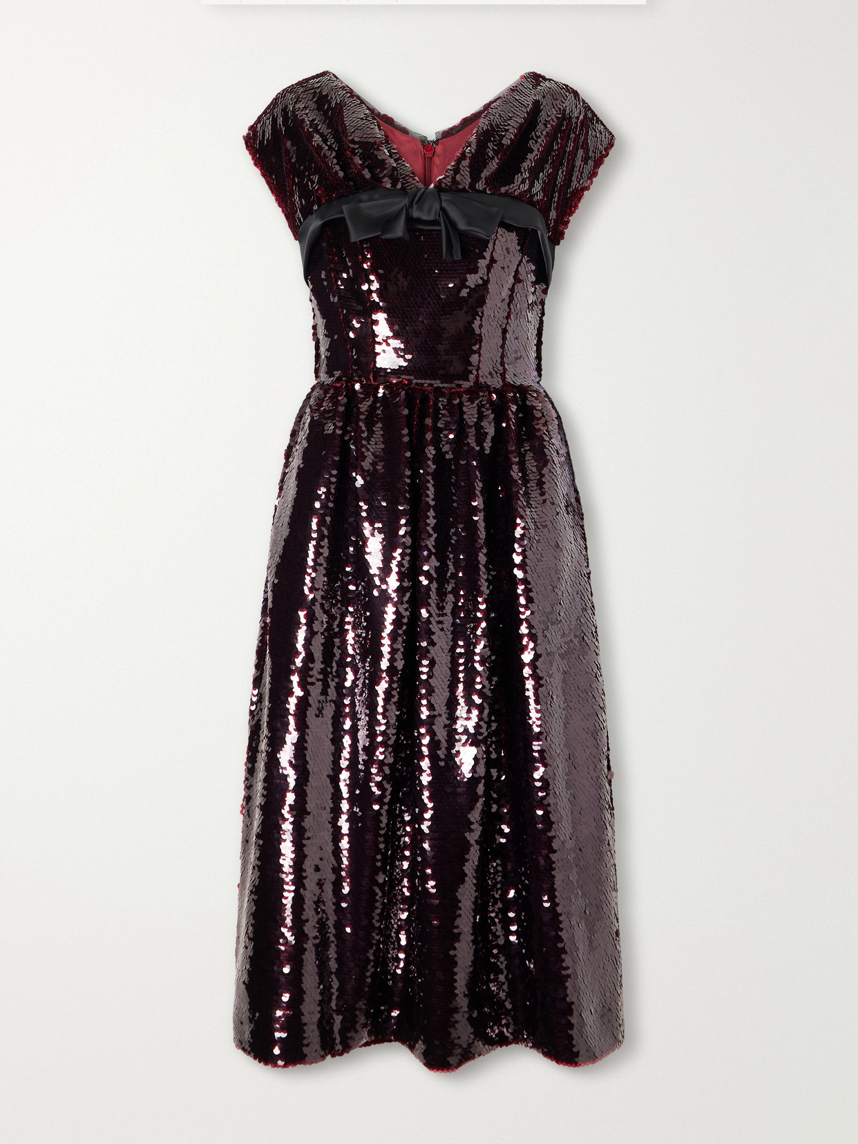 Simone Rocha Gathered Bow-detailed Sequined Midi Dress In Red