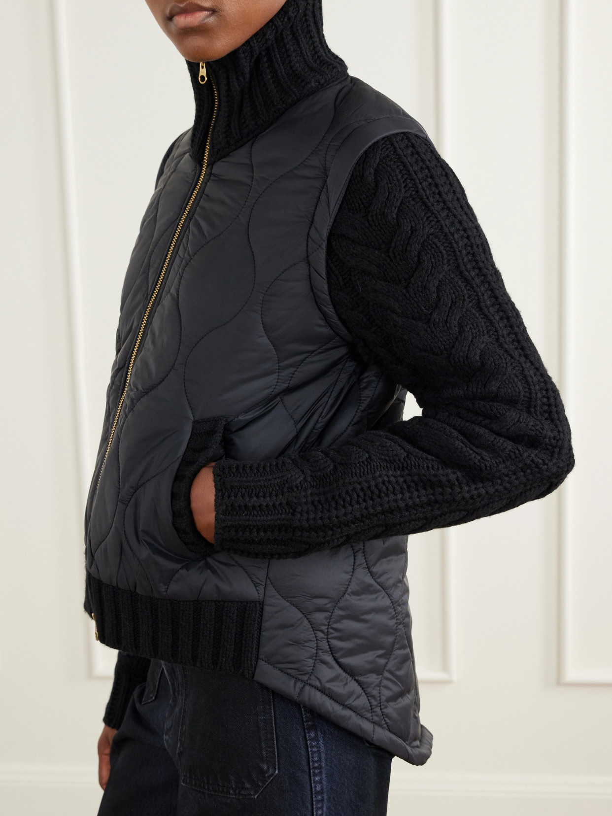 Patra Padded Cable-Knit Wool-Blend And Quilted Jacket