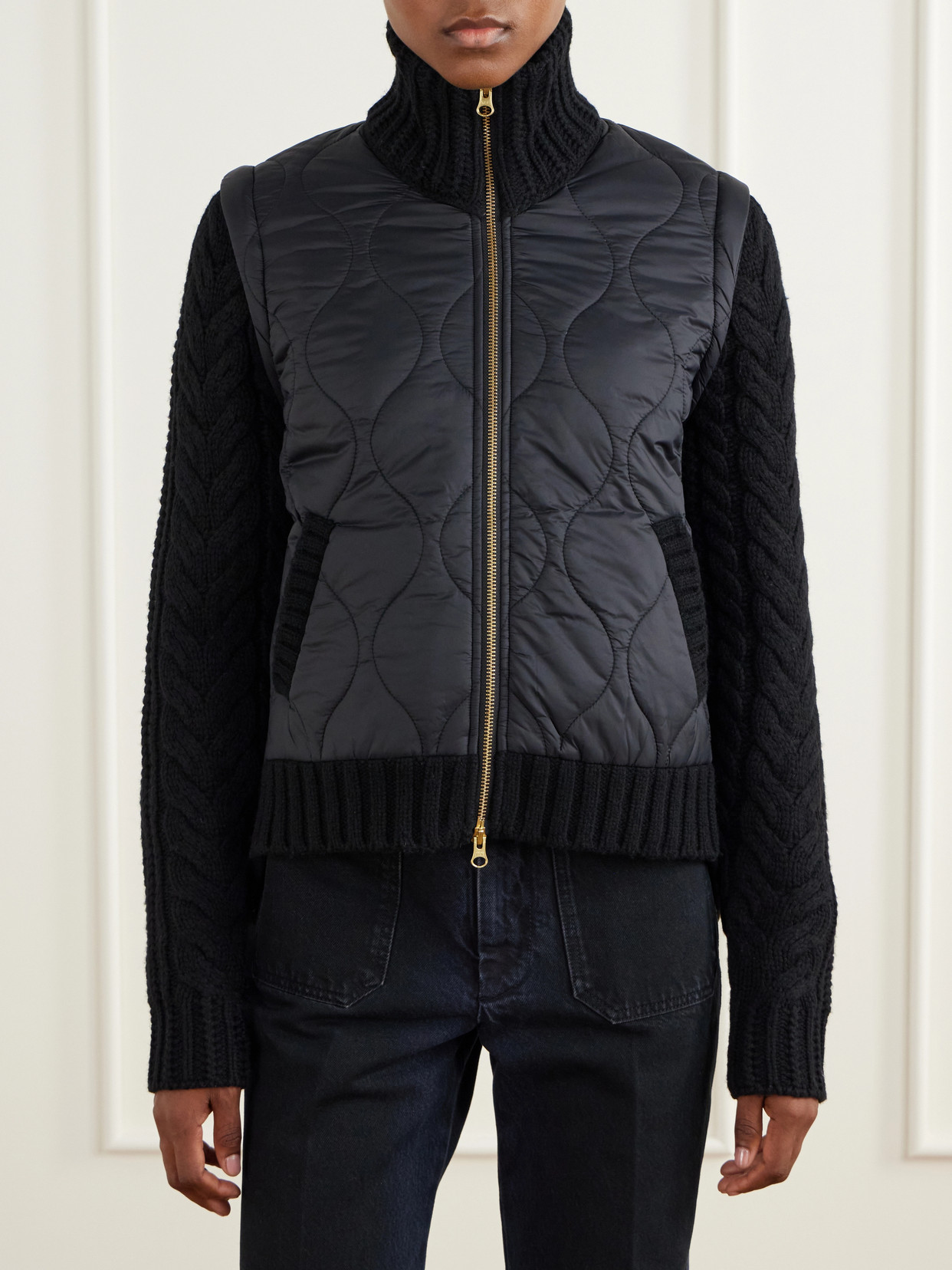 Patra Padded Cable-Knit Wool-Blend And Quilted Jacket