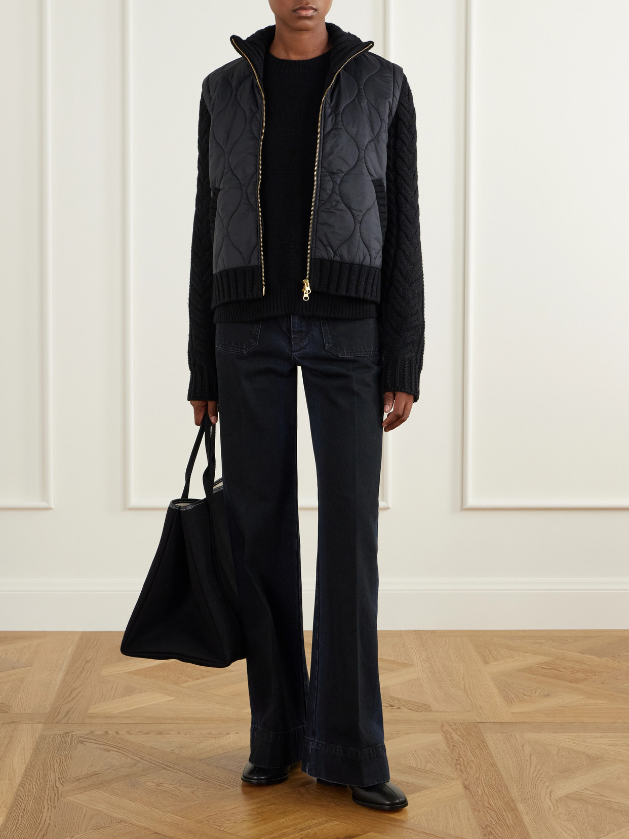 Patra Padded Cable-Knit Wool-Blend And Quilted Jacket