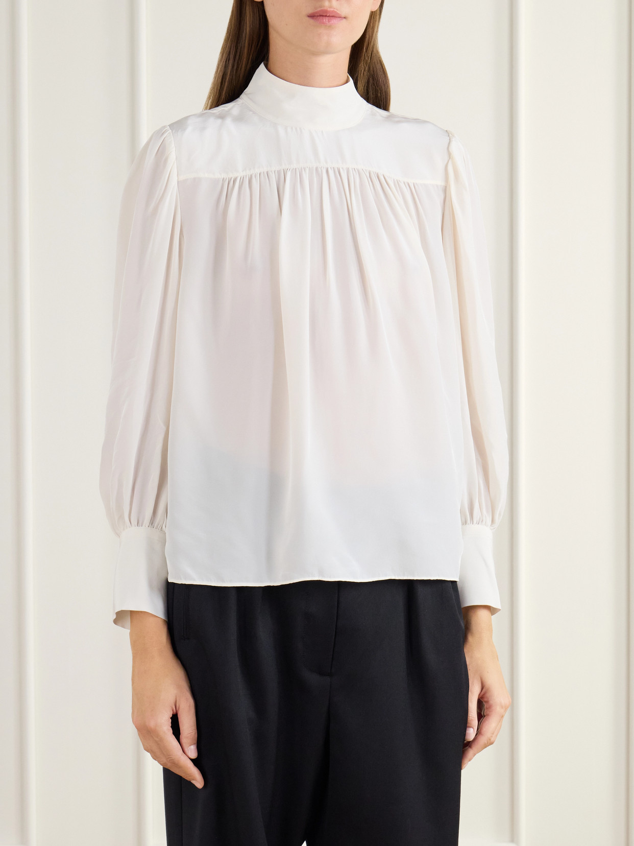 Brooks Gathered Crepe De Chine Blouse
