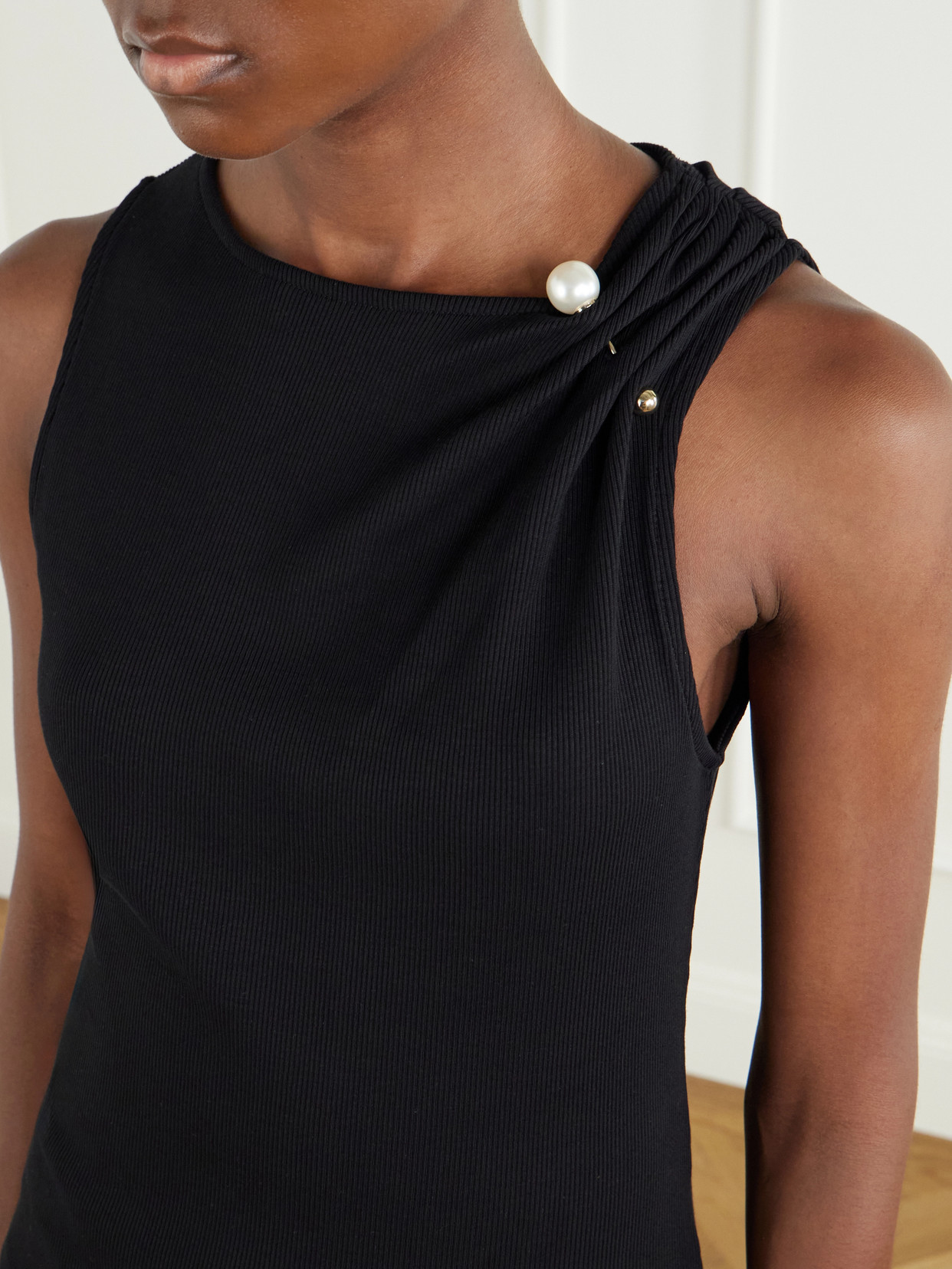 Deylin Embellished Ribbed Stretch-Cotton Tank