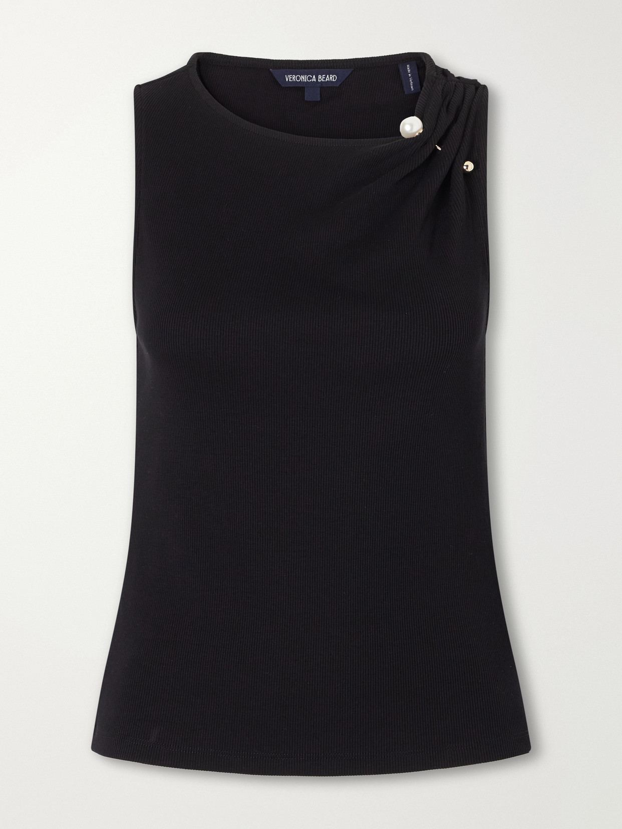 Veronica Beard Deylin Embellished Ribbed Stretch-cotton Tank In Black