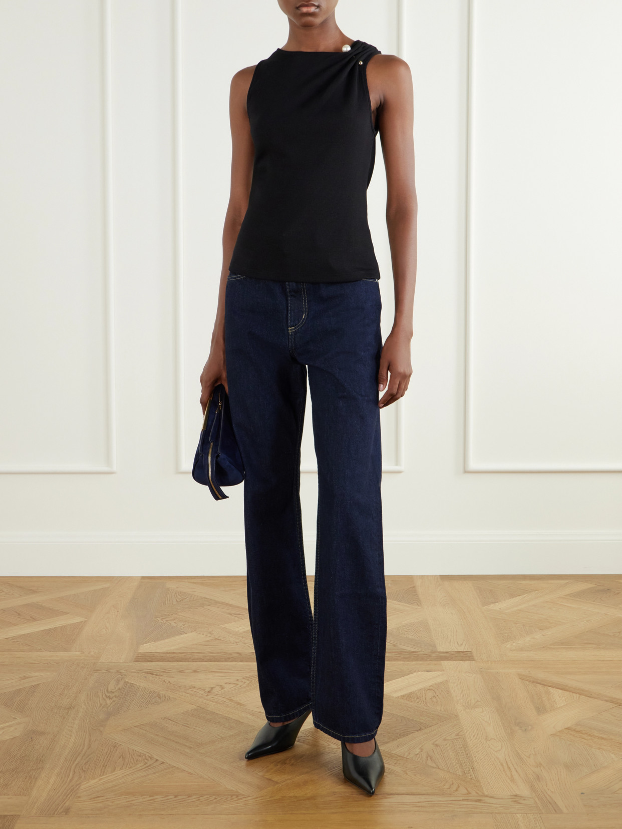 Deylin Embellished Ribbed Stretch-Cotton Tank