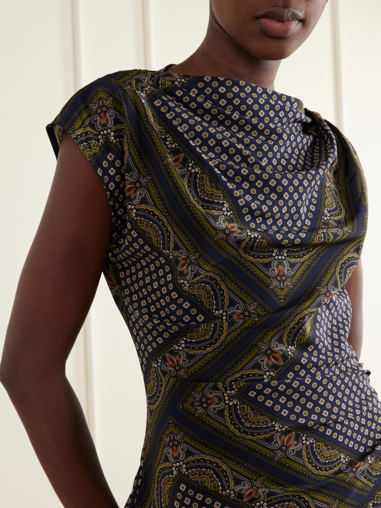 Yvonne Asymmetric Printed Silk-Blend Top