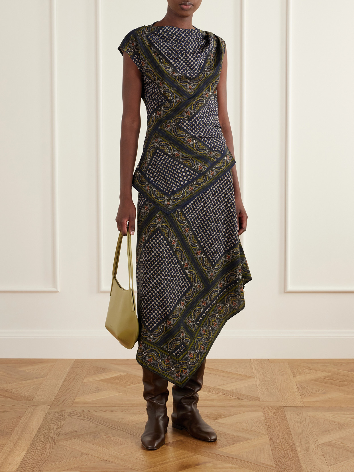 Yvonne Asymmetric Printed Silk-Blend Top