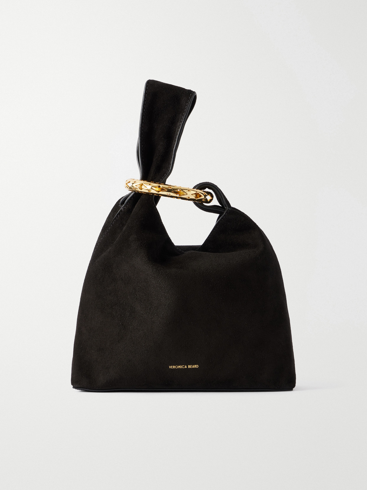 Veronica Beard Swing Embellished Suede Clutch In Black