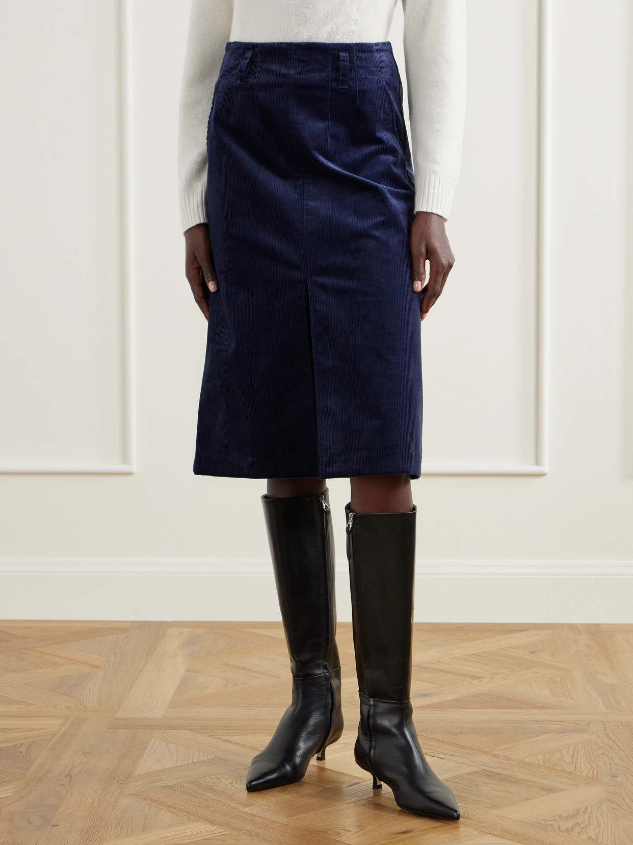 Alexie Belted Cotton-Blend Corduroy Midi