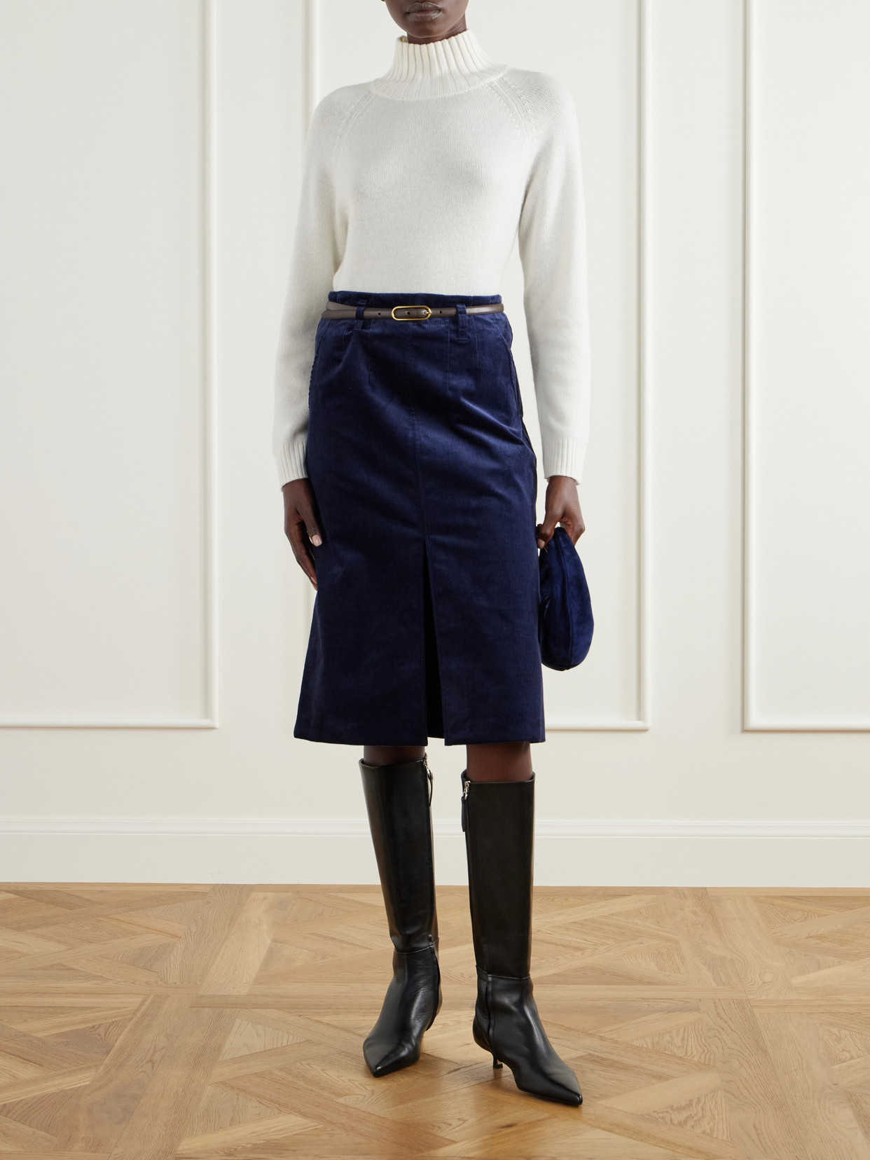 Alexie Belted Cotton-Blend Corduroy Midi