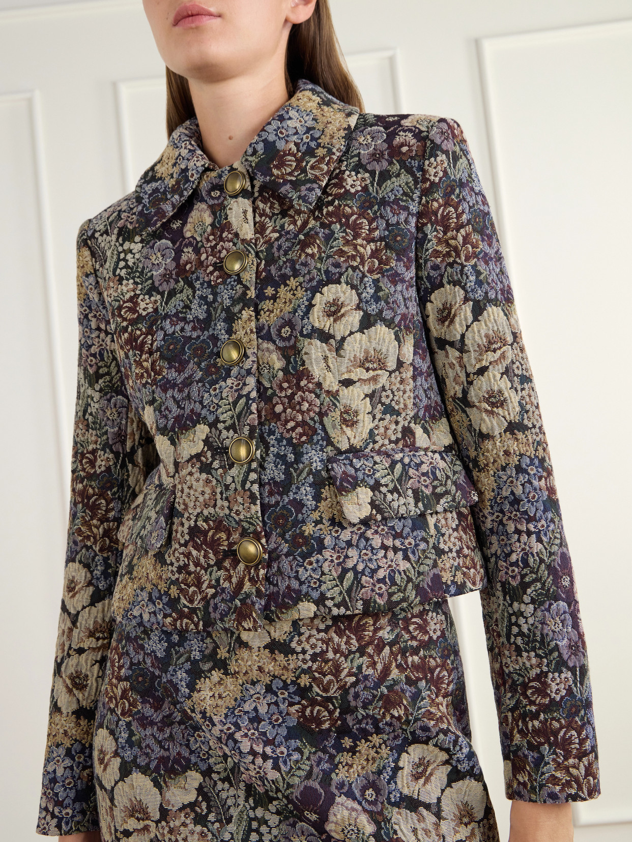 Wilde Cropped Floral-Brocade Jacket