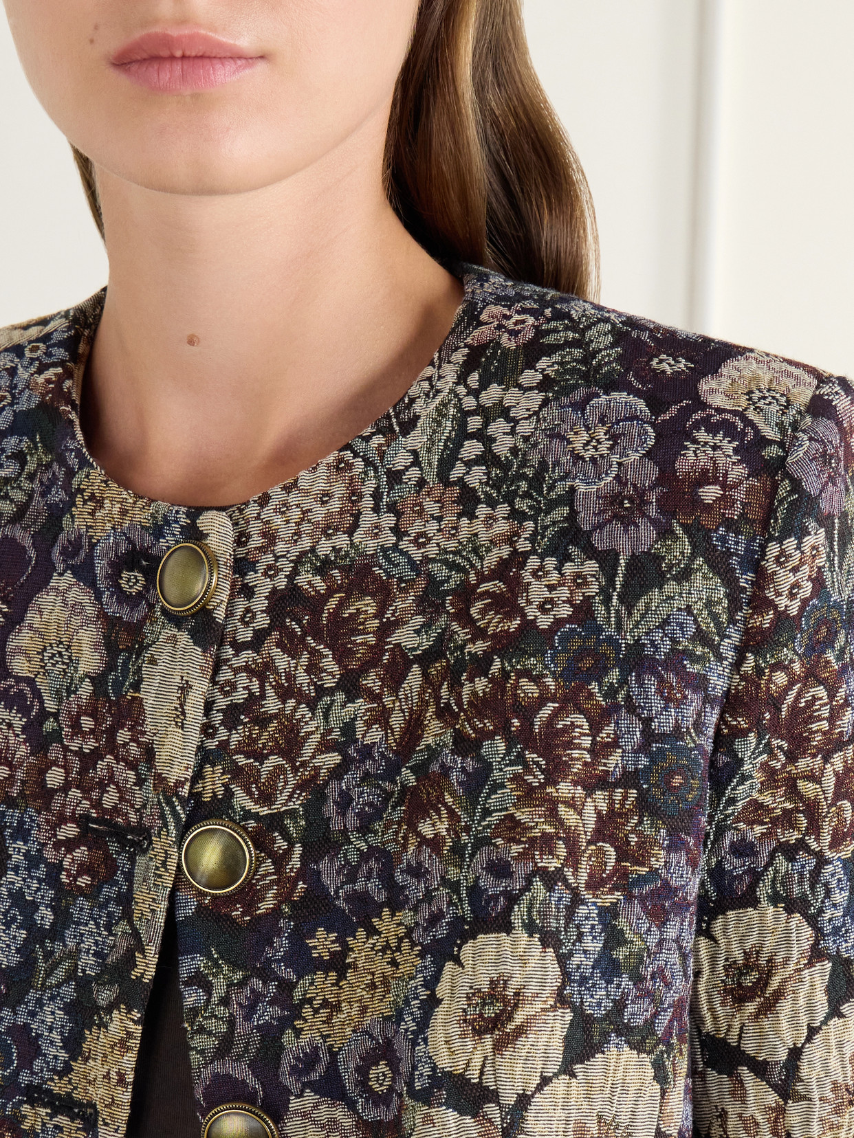 Wilde Cropped Floral-Brocade Jacket
