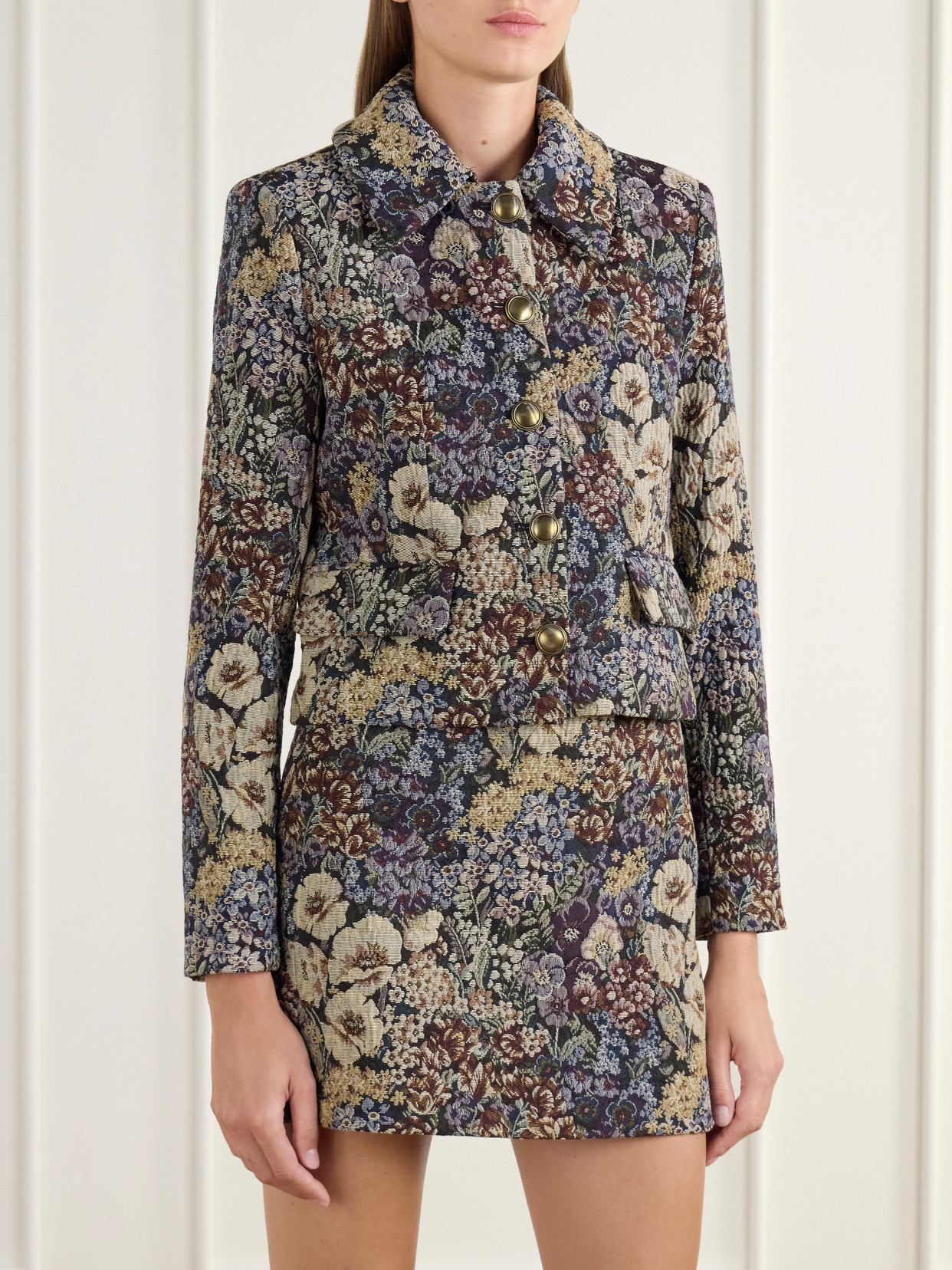 Wilde Cropped Floral-Brocade Jacket